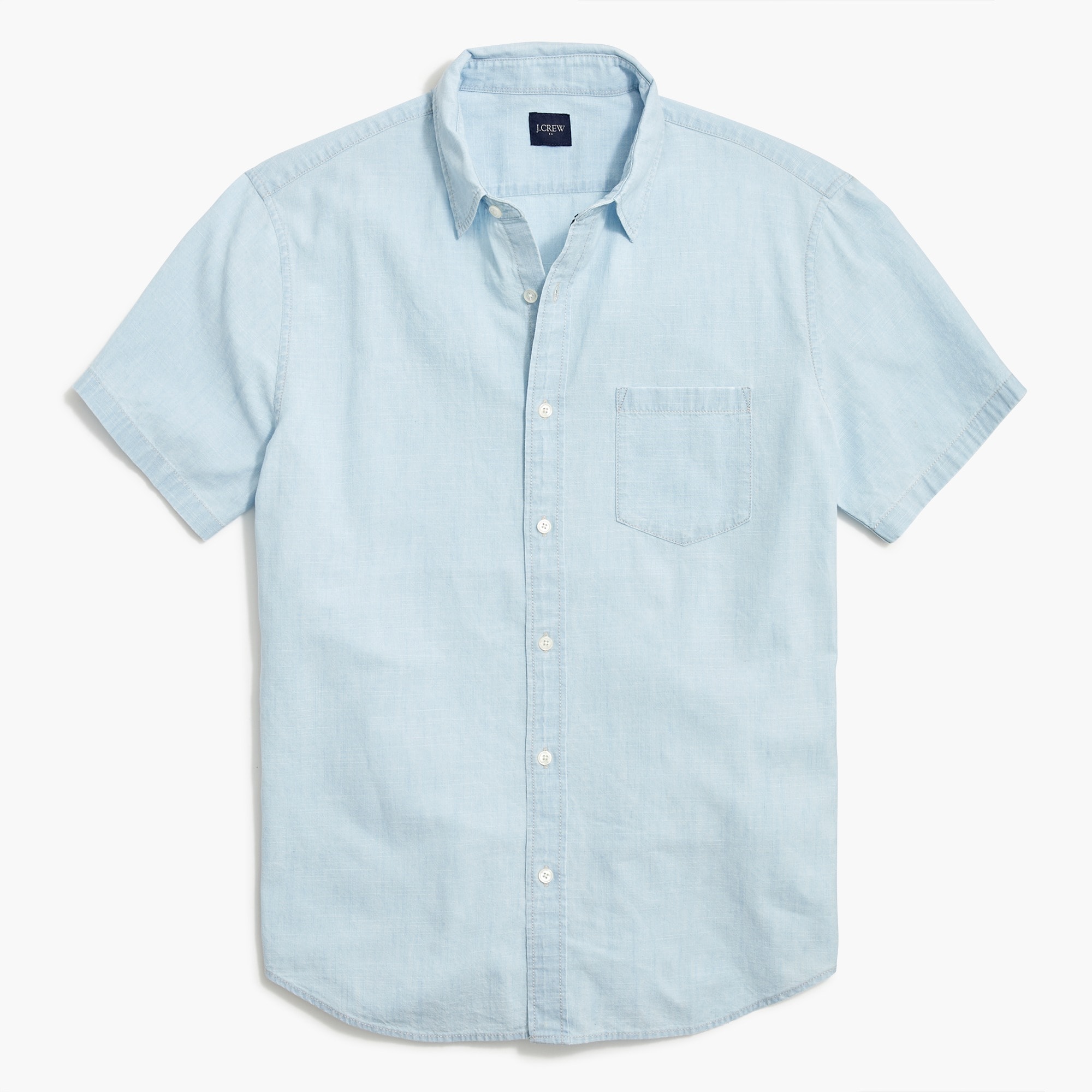 Short-sleeve slim chambray shirt