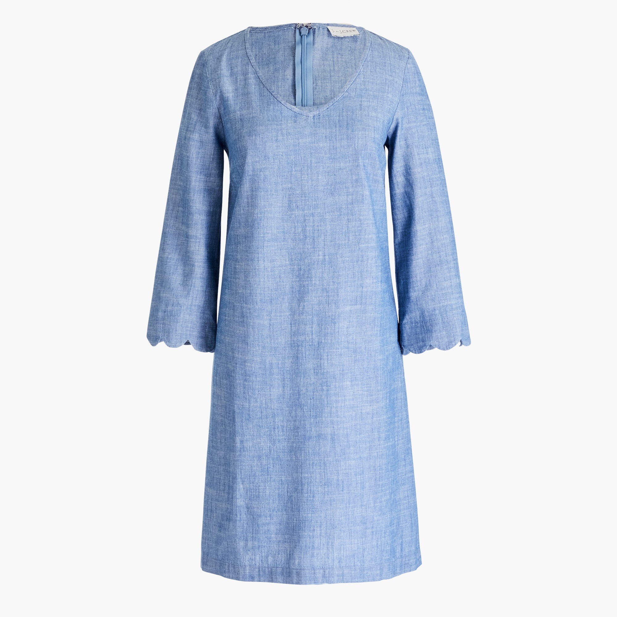 chambray dress with scalloped sleeve for women
