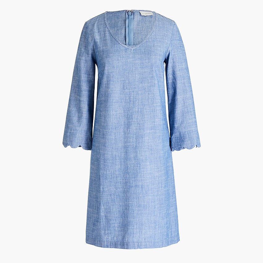 factory: chambray dress with scalloped sleeve for women, right side, view zoomed