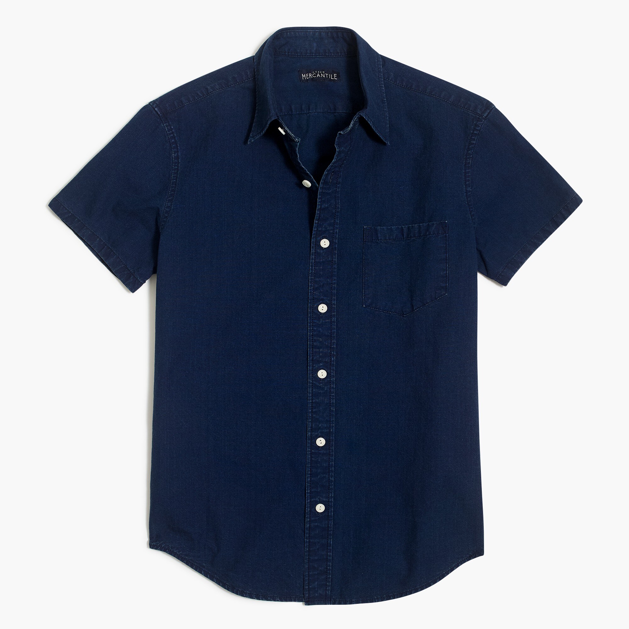 Solid slim casual short sleeve ripstop denim shirt