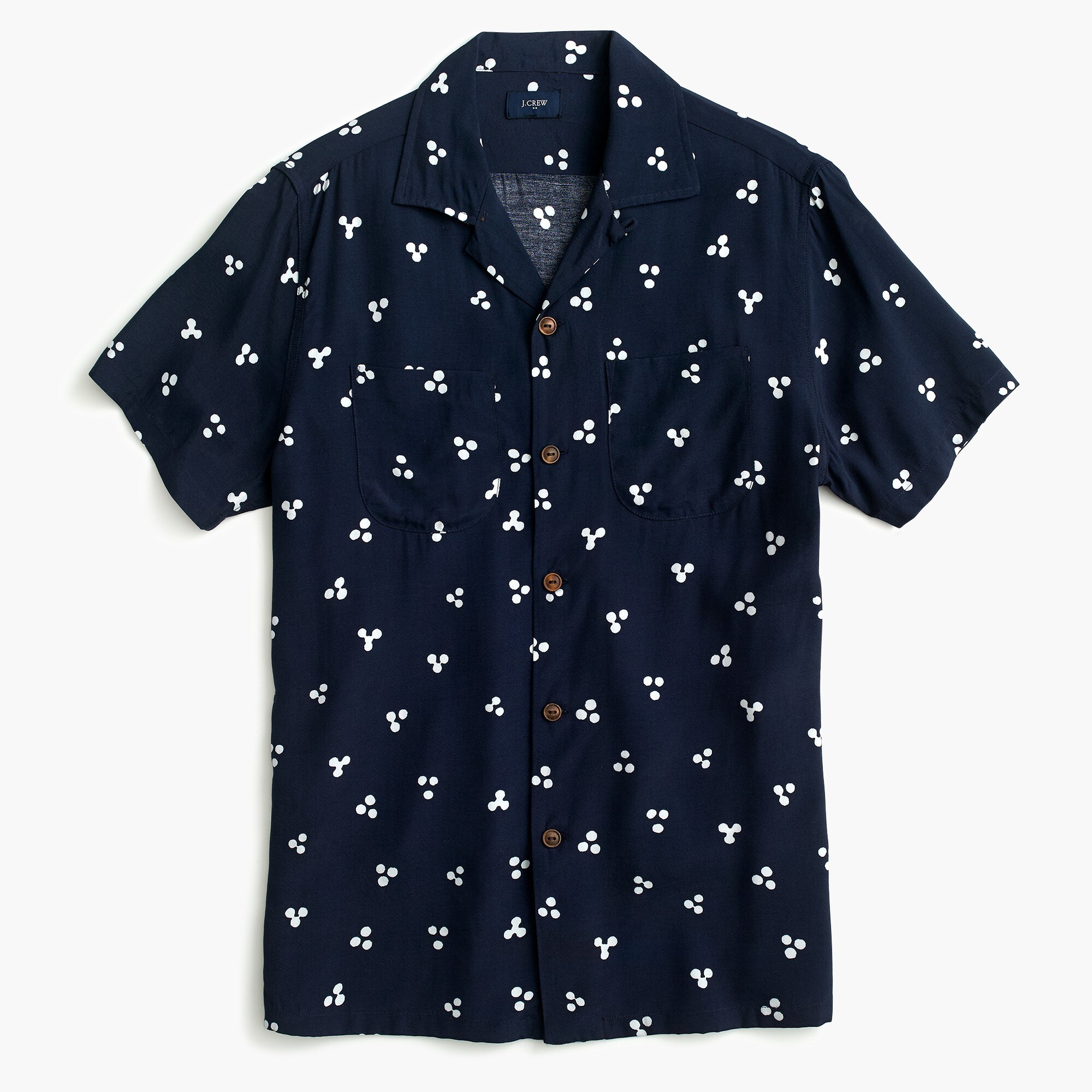 Short-sleeve printed camp-collar shirt