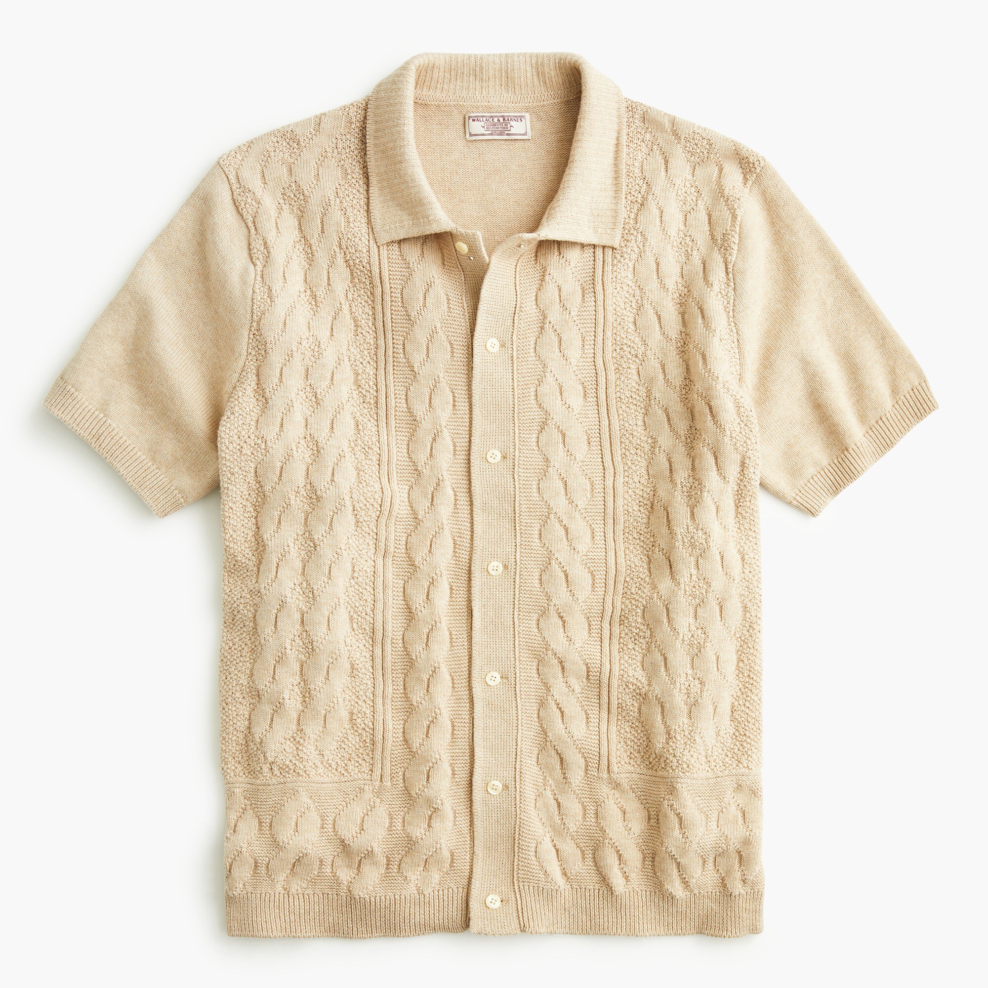 J.Crew Wallace Barnes Cotton Cable knit Short sleeve Polo Cardigan Sweater For Men