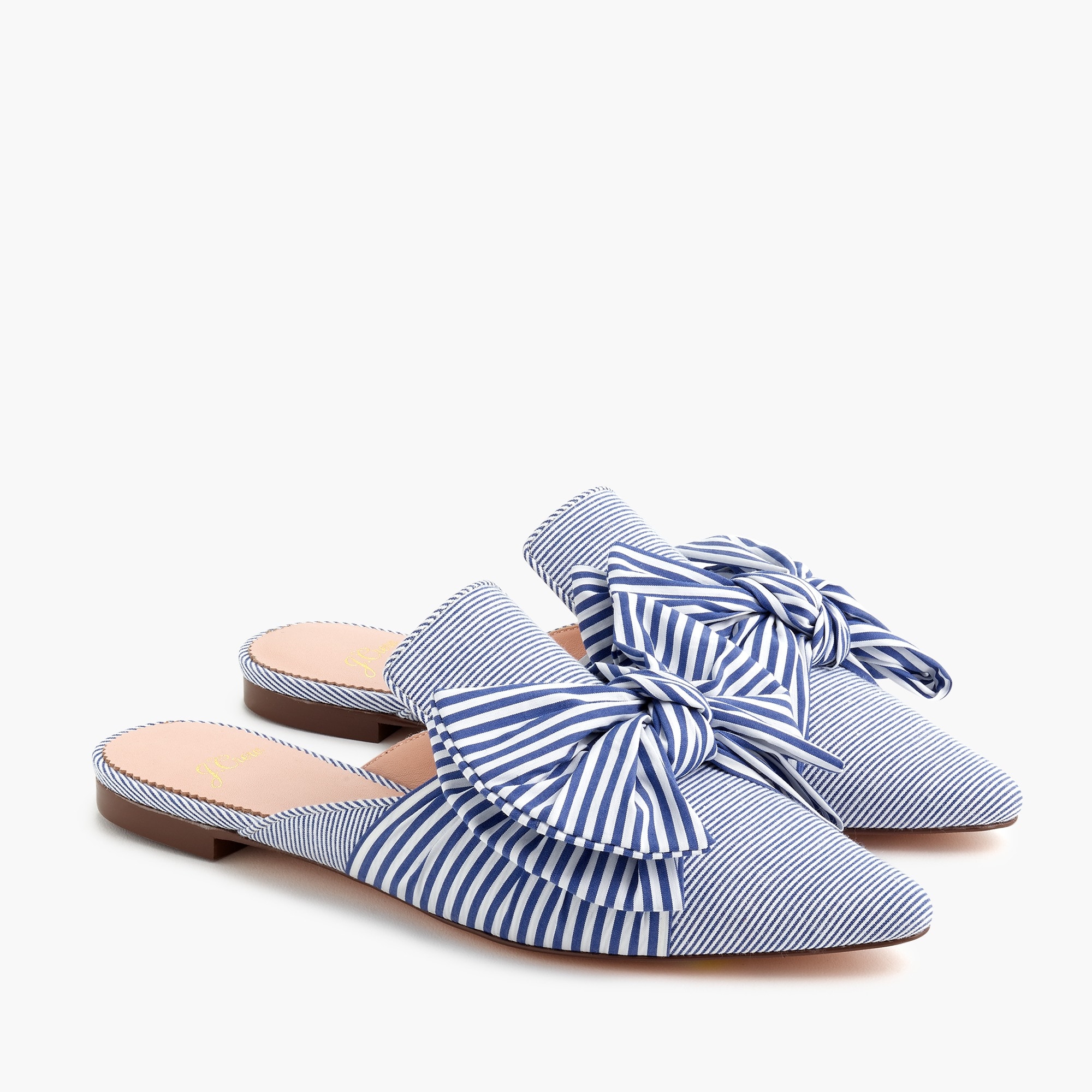 womens Pointed-toe bow slides in mixed stripe