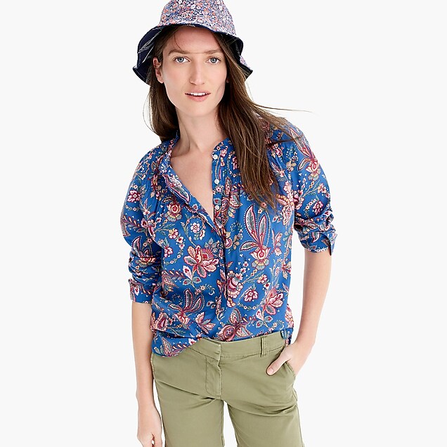 j.crew: ruffle classic popover shirt in liberty&reg; flora belle, right side, view zoomed