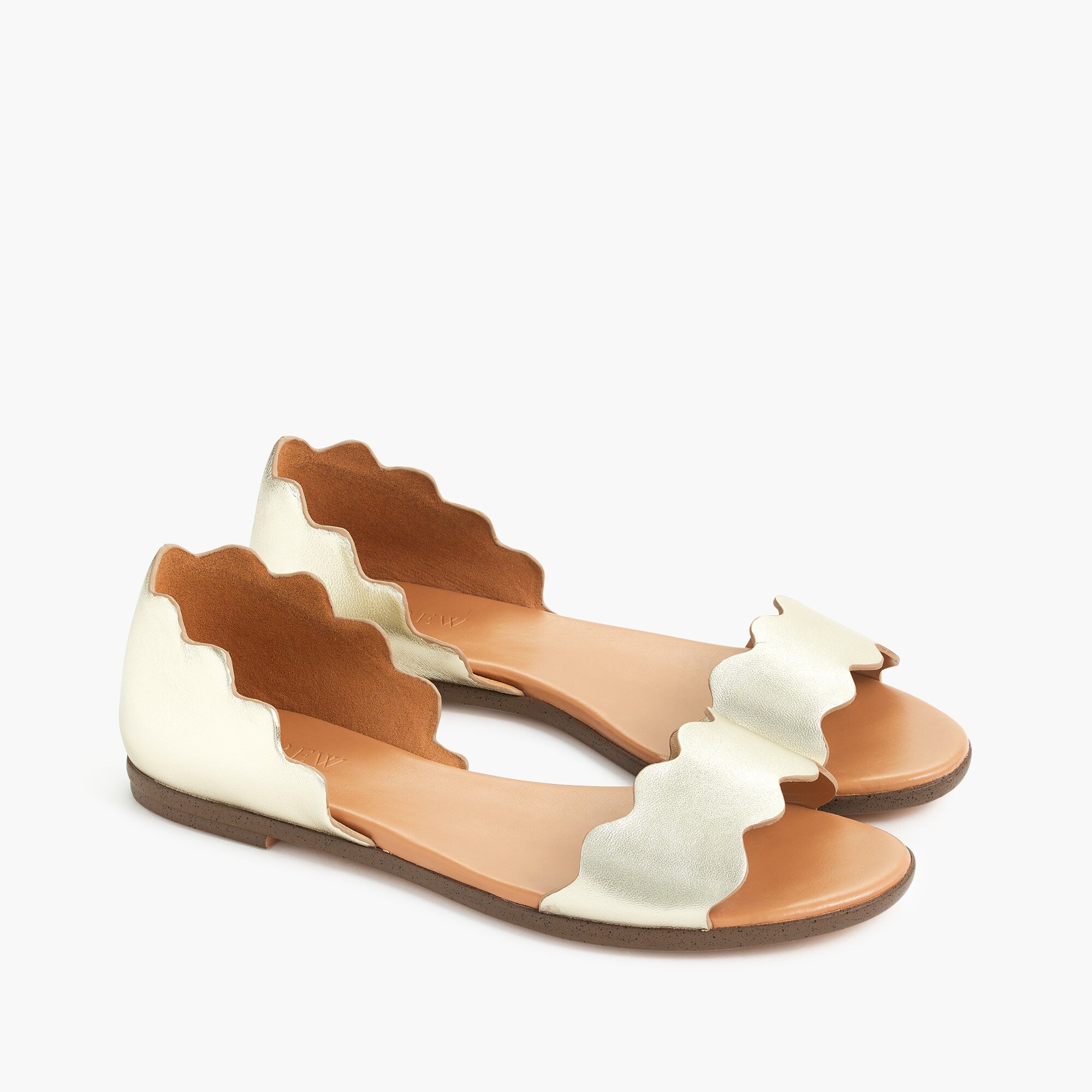 leather scalloped peep-toe flats for women