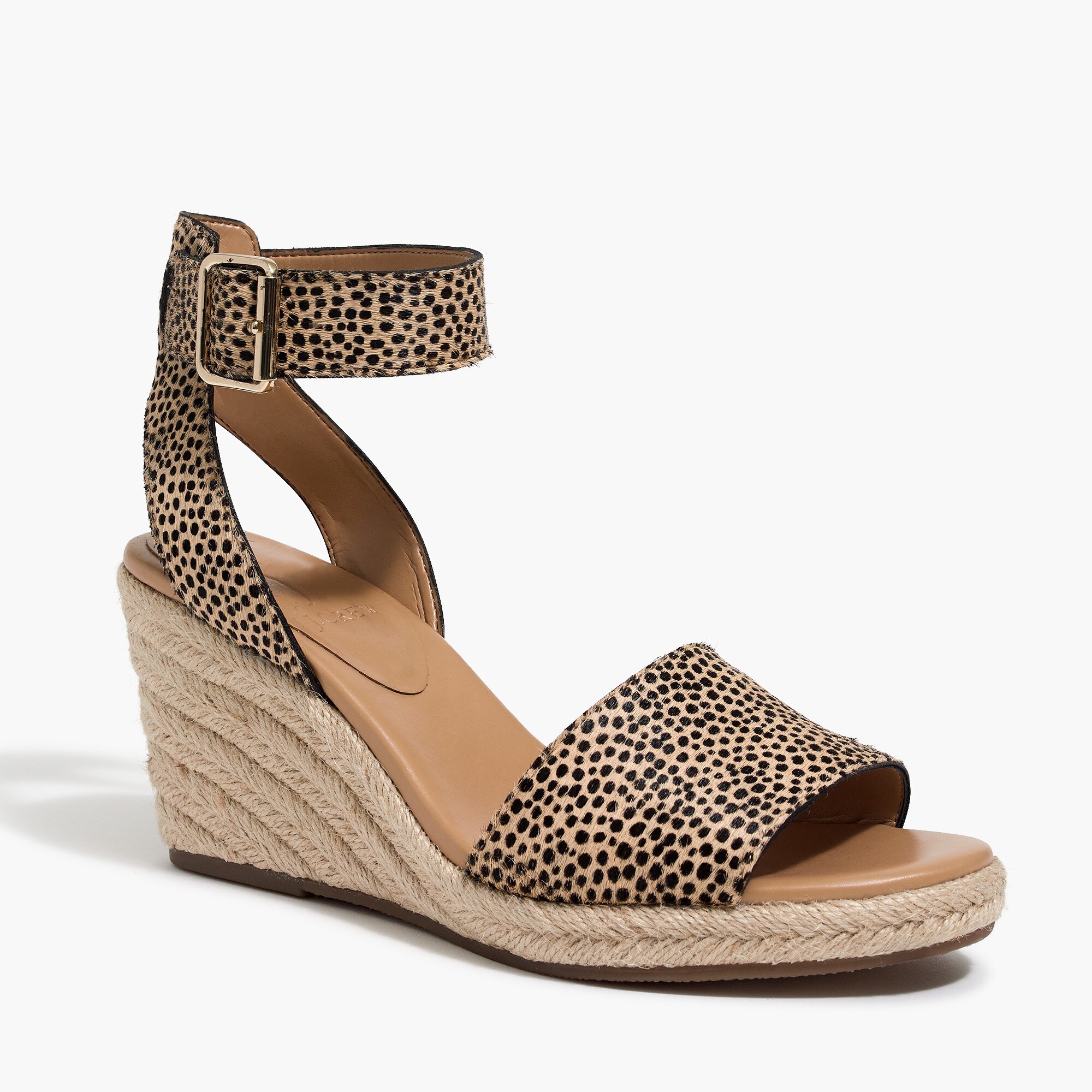 Calf hair espadrille wedge sandals