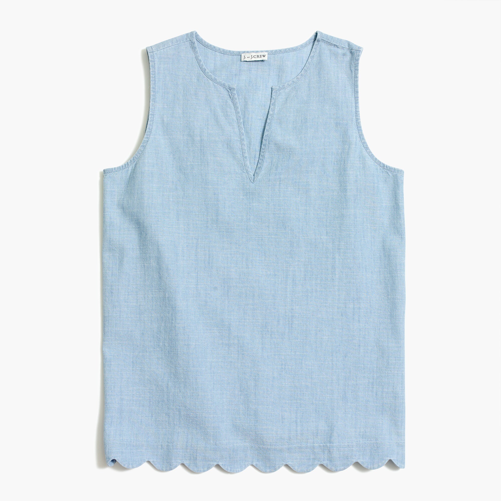 scallop-hem shirt in chambray for women