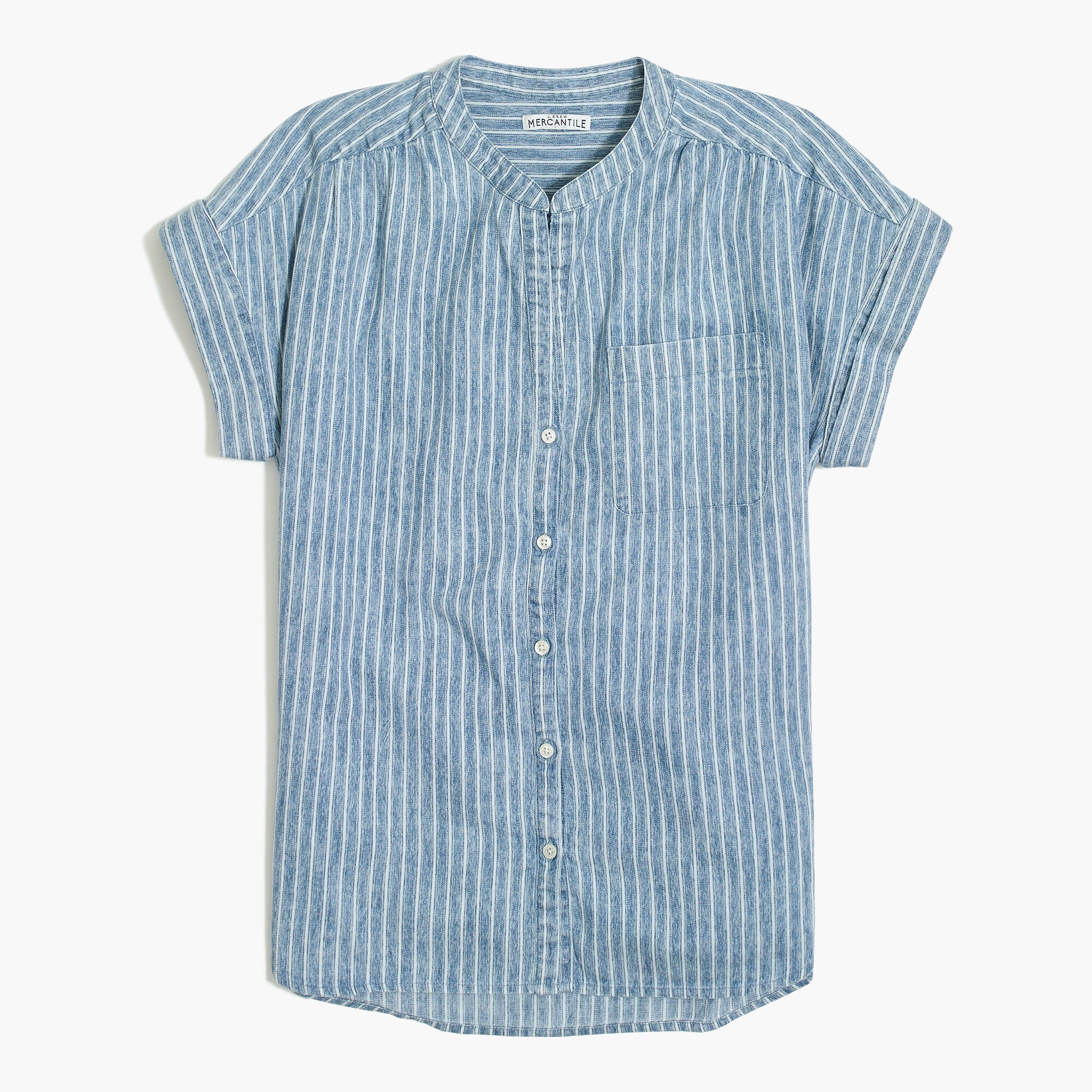 striped chambray camp shirt for women