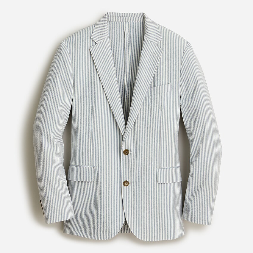 j.crew: ludlow slim-fit unstructured suit jacket in stretch seersucker for men, right side, view zoomed