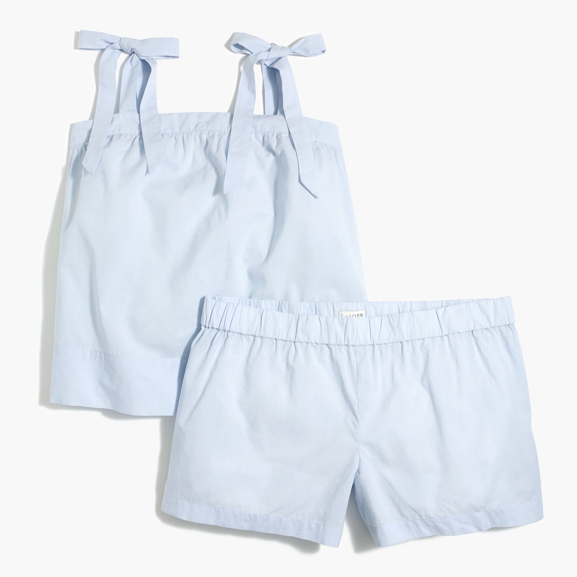 Tie-shoulder pajama set in cotton poplin
