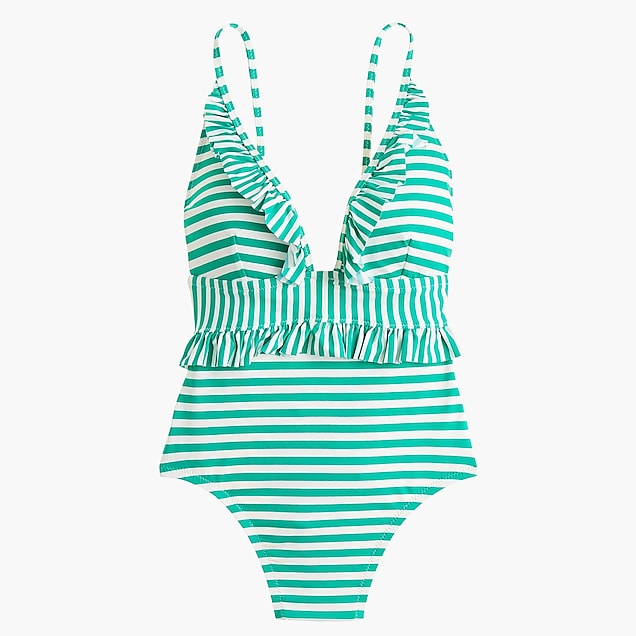 ruffle plunging one-piece swimsuit in mixed stripe : women swimwear