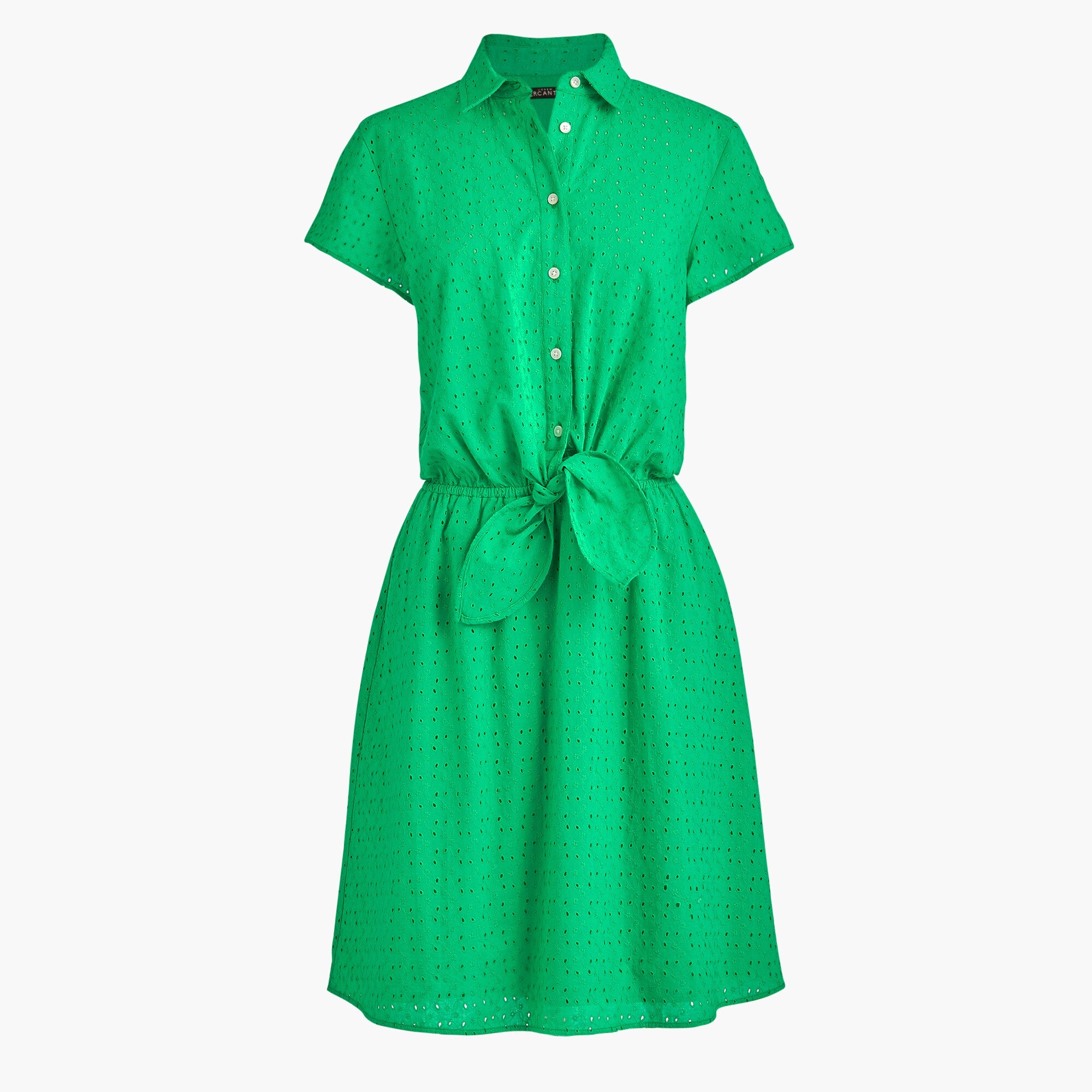 Factory Eyelet Collared Tie front Dress For Women