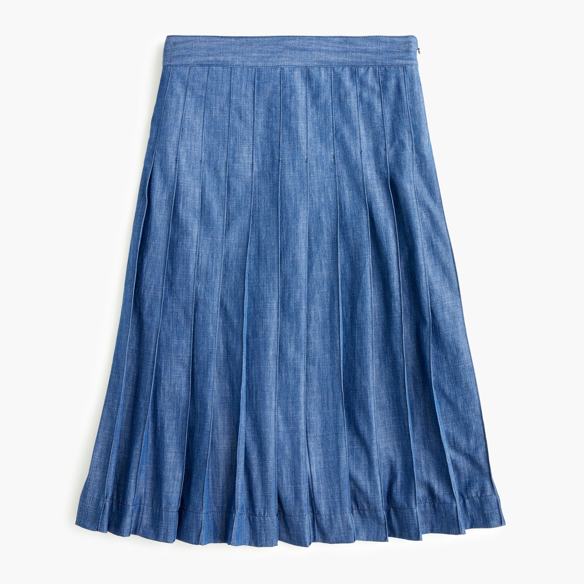 Pleated chambray midi skirt