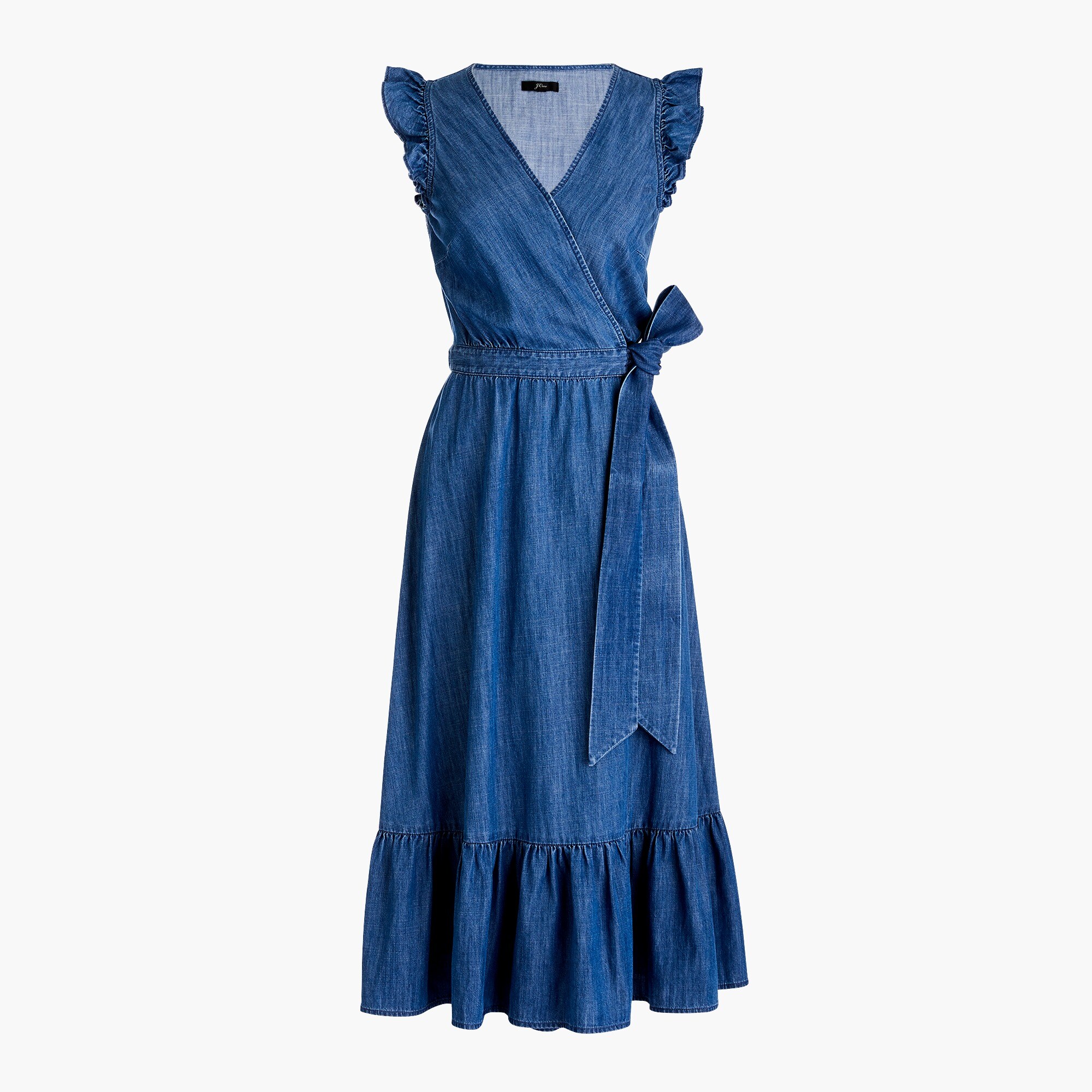 Midi wrap dress in chambray