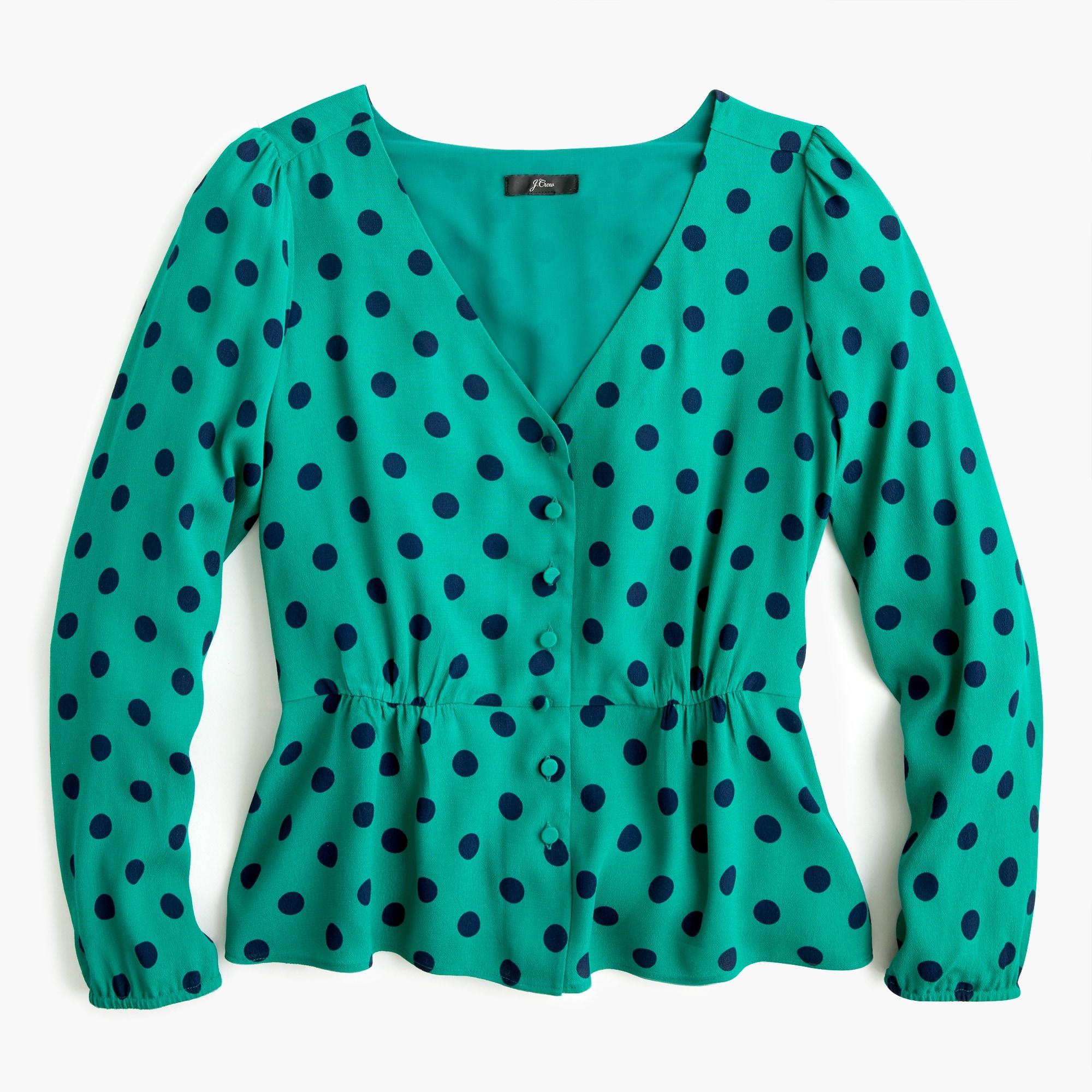 Long-sleeve Peplum Top In Crepe Polka Dot For Women | J.Crew