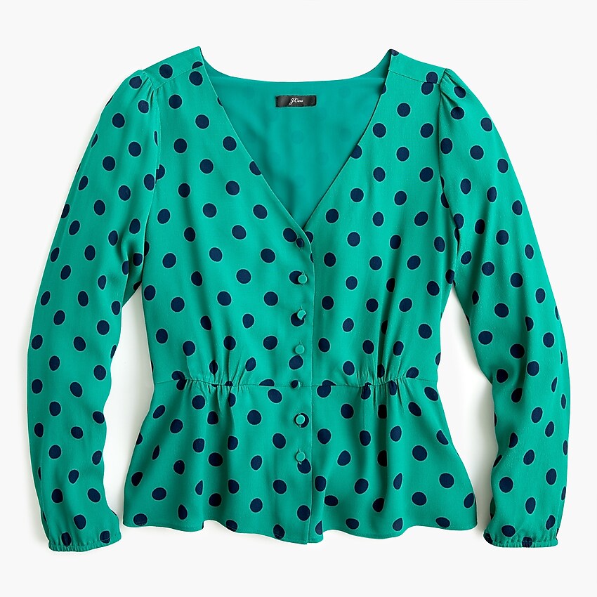 j.crew: long-sleeve peplum top in crepe polka dot for women, right side, view zoomed