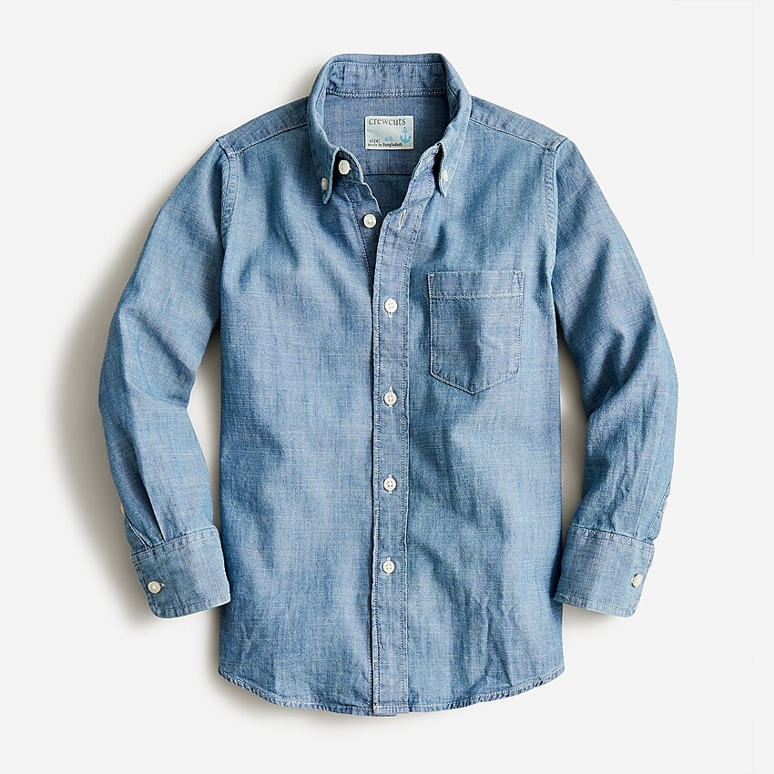 j.crew: boys' chambray button-down for boys, right side, view zoomed