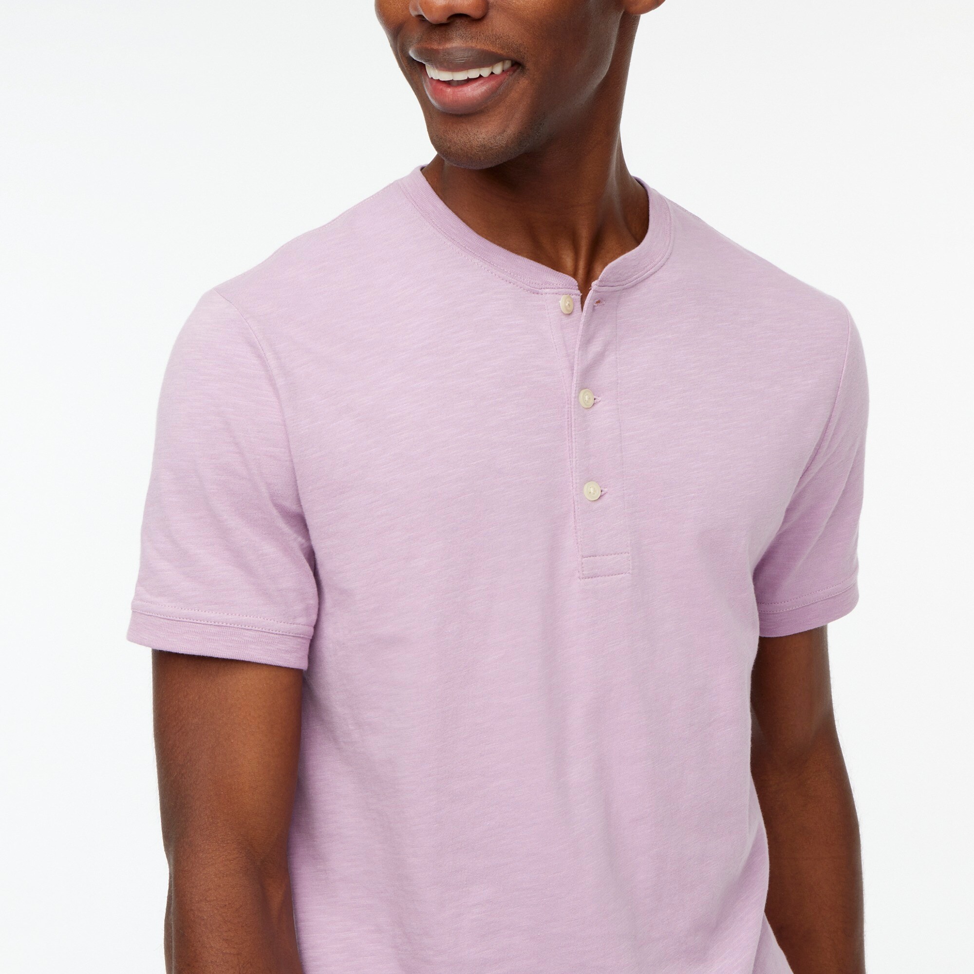 factory: short-sleeve henley in slub cotton for men, right side, view zoomed