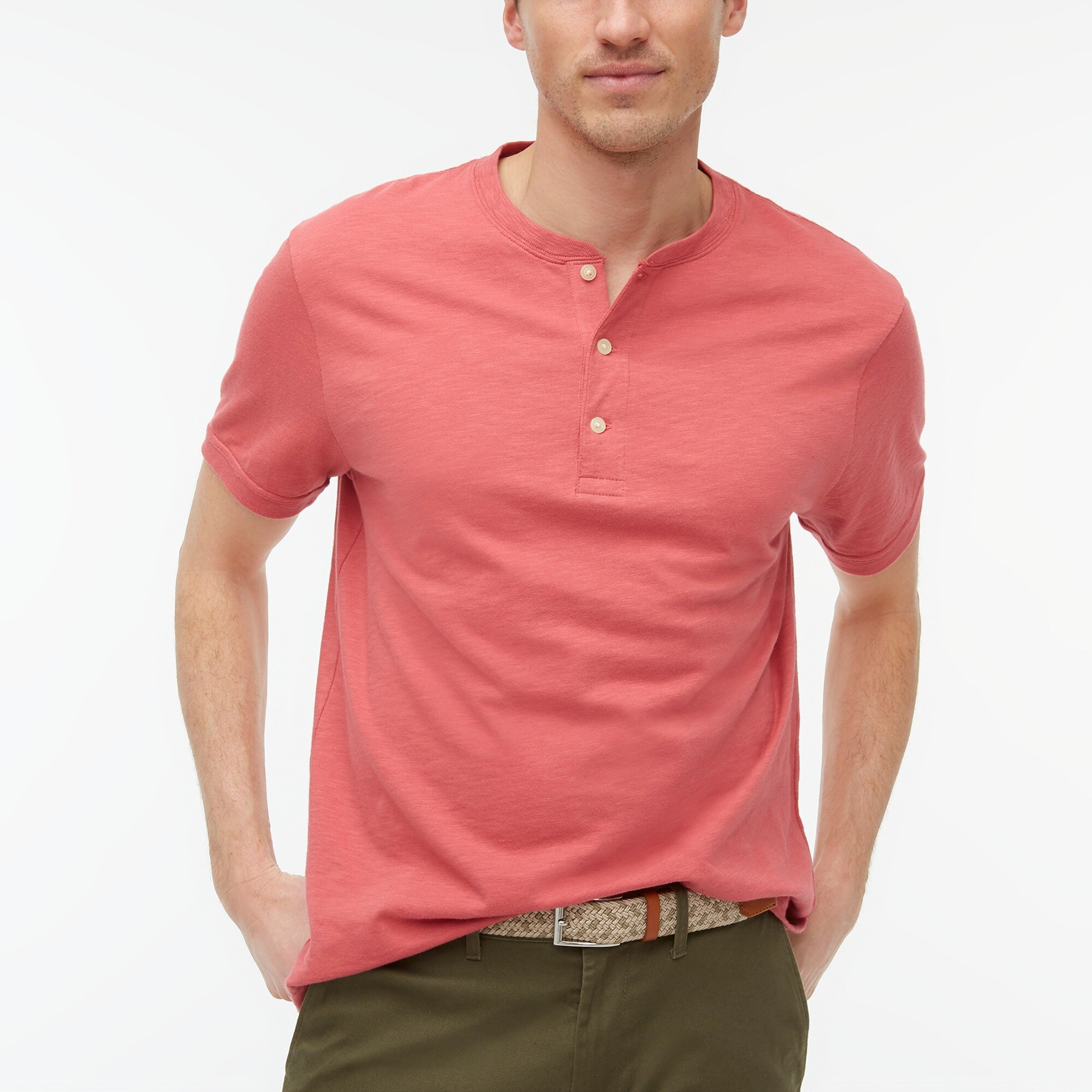 Short-sleeve henley in slub cotton