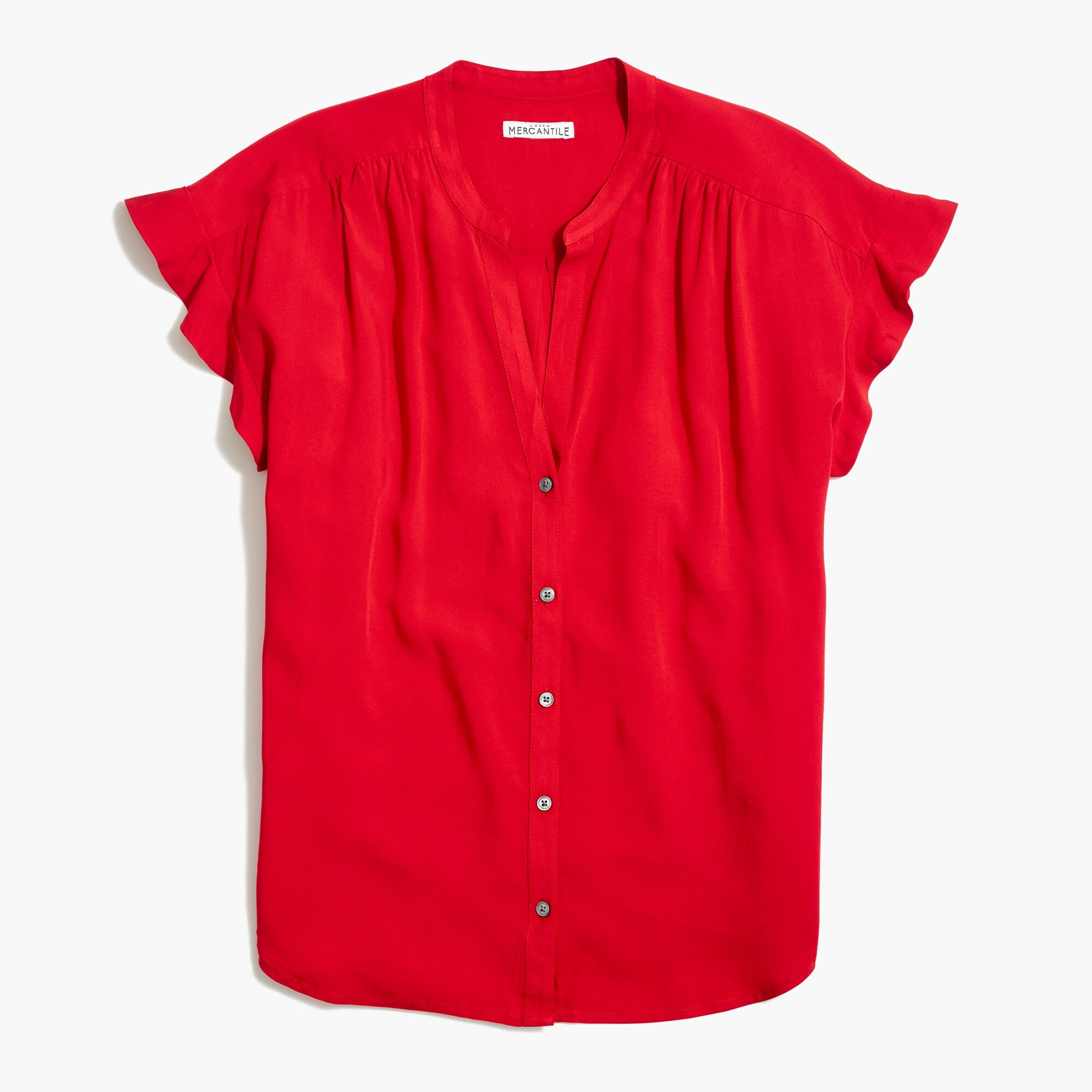 Ruffle-sleeve camp shirt