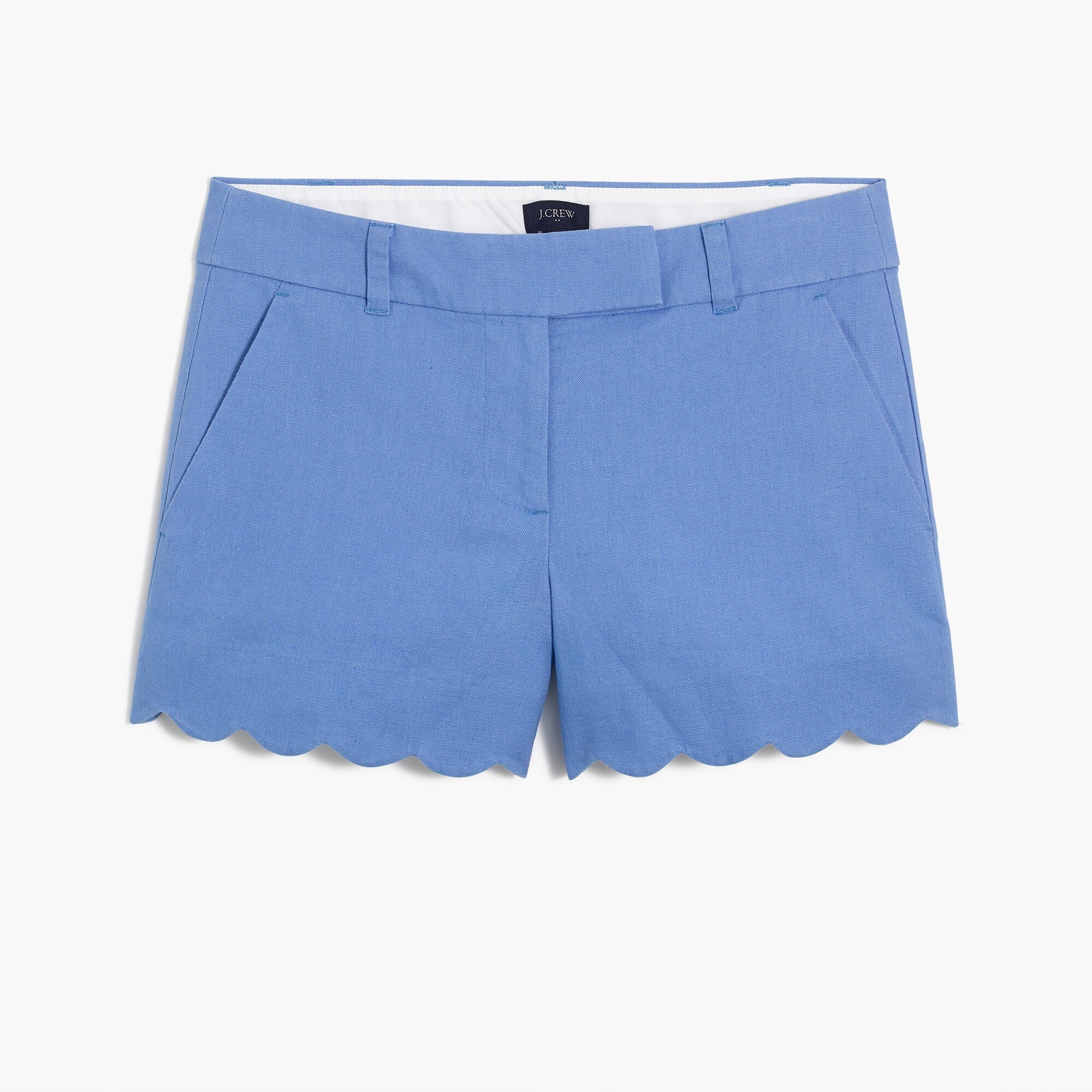 4" linen-cotton scalloped hem short