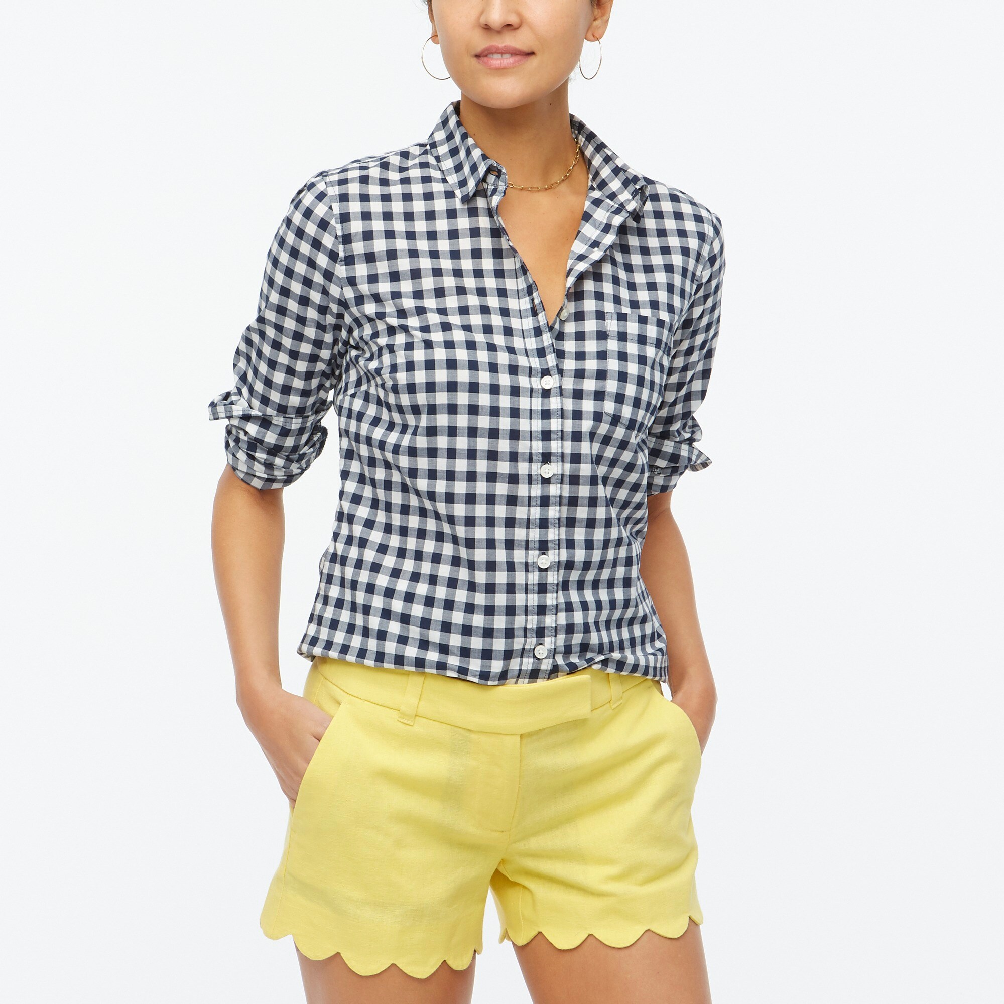 J Crew Factory 4 Linen Cotton Scalloped Hem Short For Women