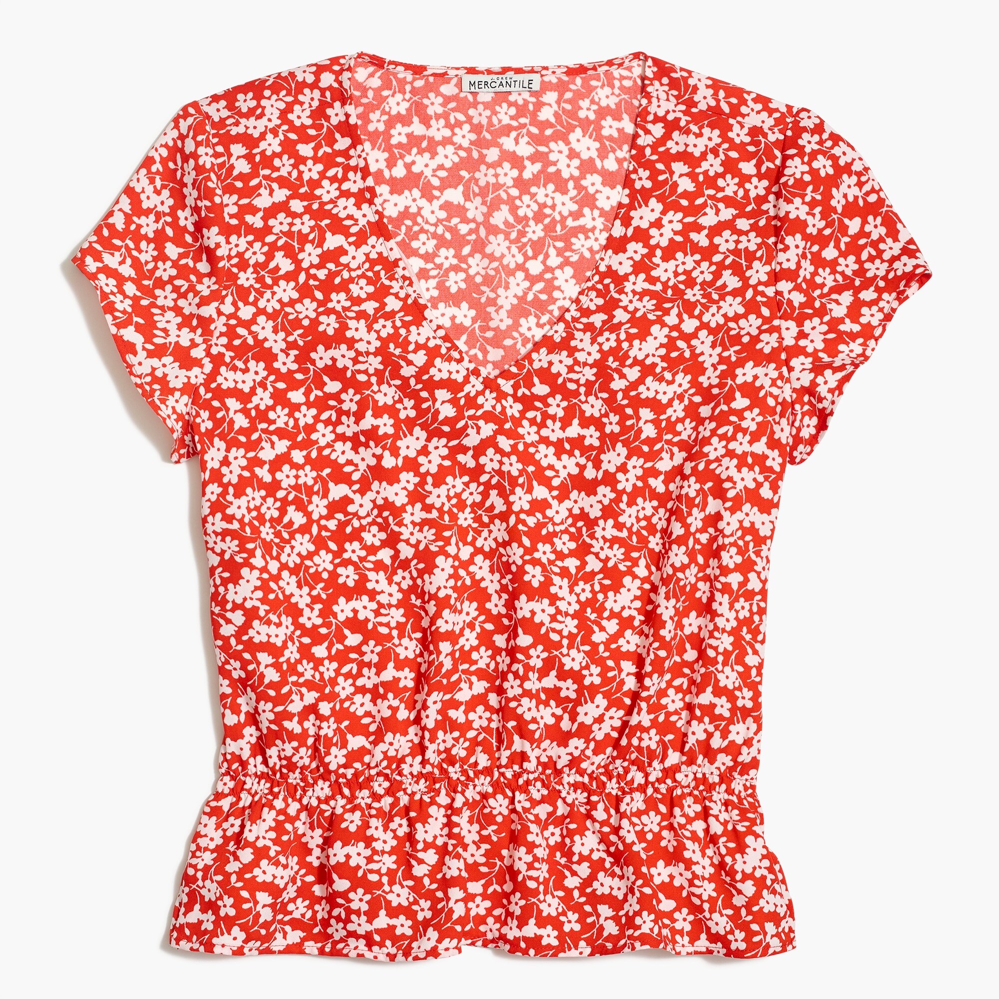 V-neck top with shirred waist