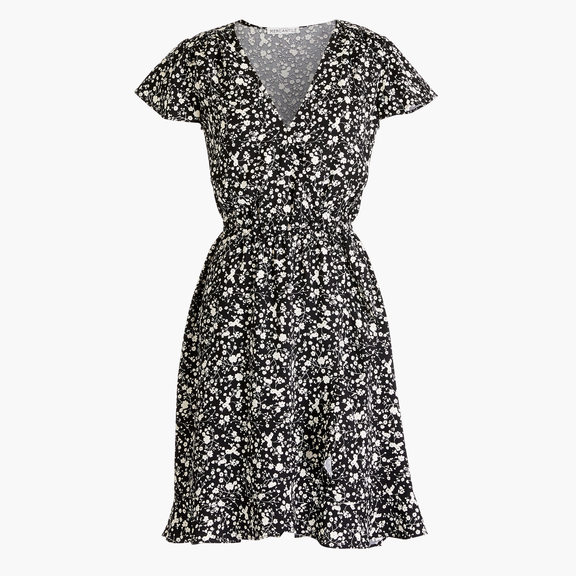 Printed ruffle faux-wrap dress