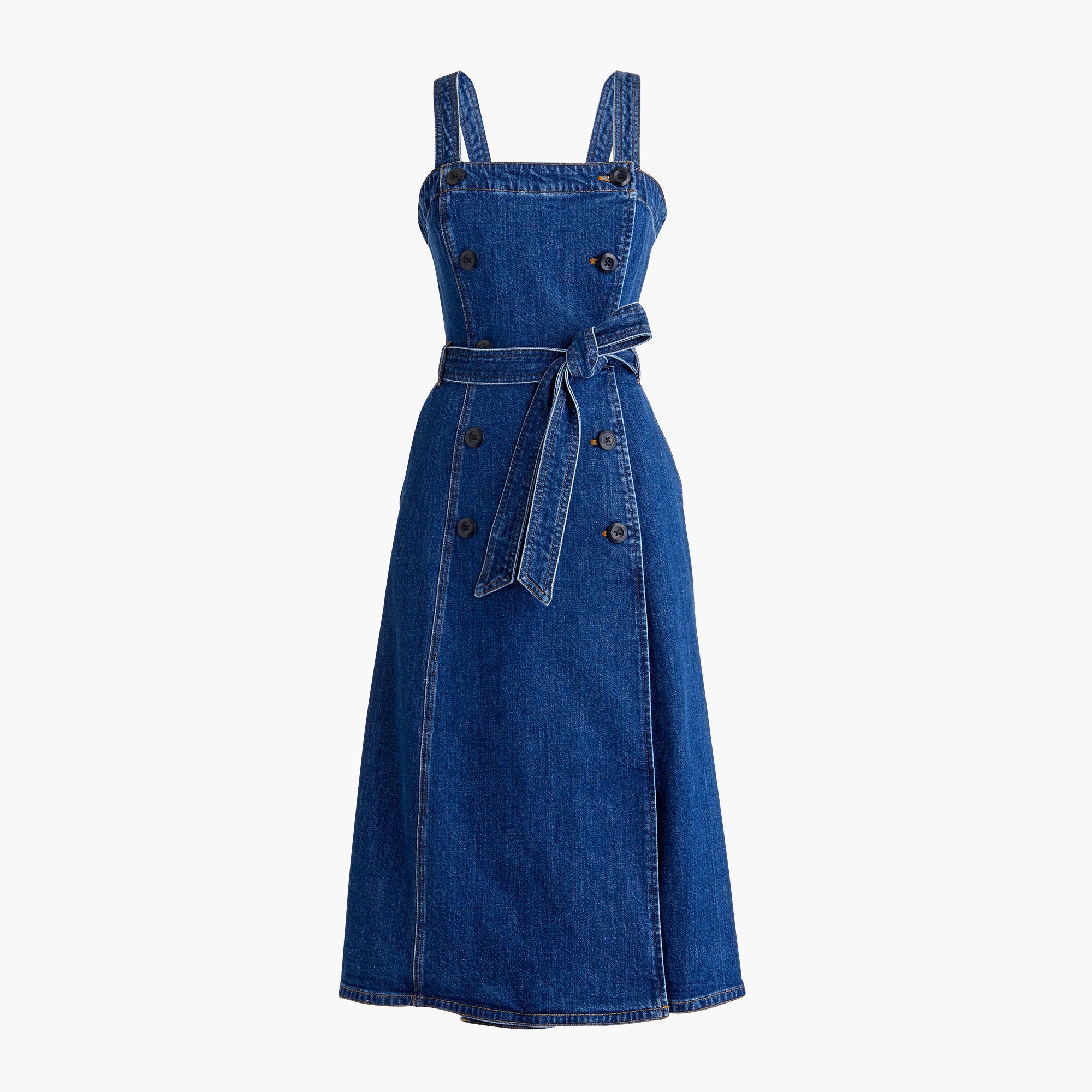 Button-front trench dress in stretch denim