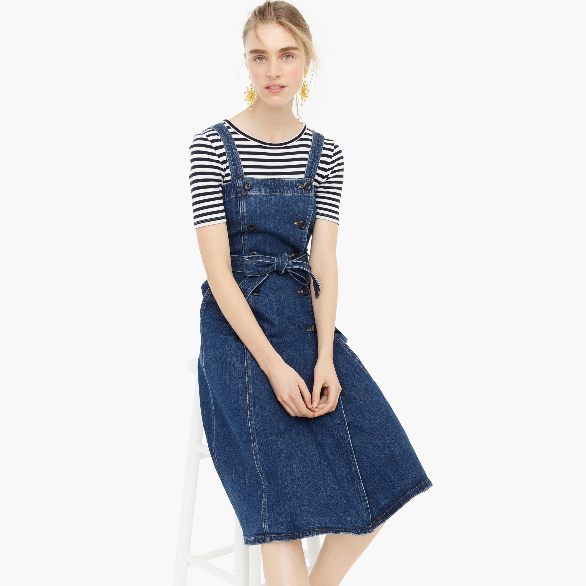 j.crew: button-front trench dress in stretch denim, right side, view zoomed