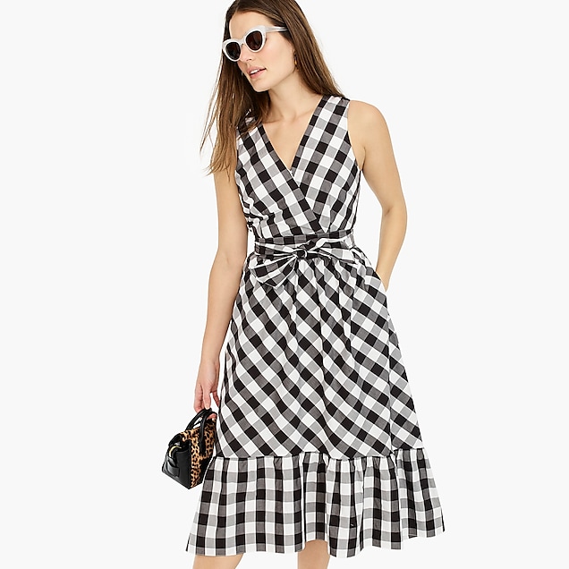 sleeveless faux-wrap dress in gingham - women's dresses, right side, view zoomed