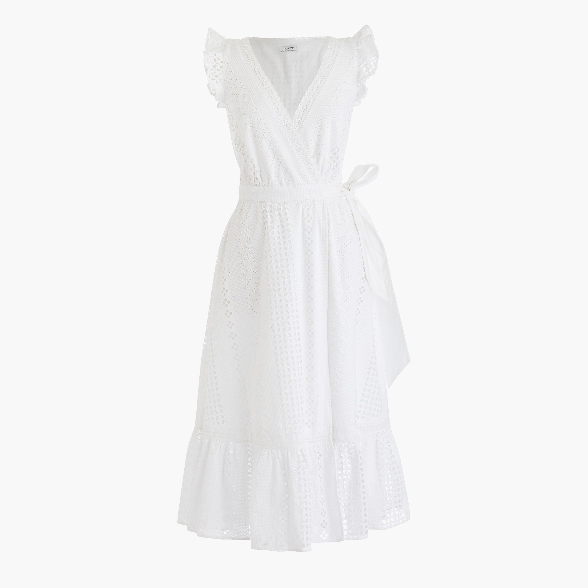 midi wrap dress in allover eyelet