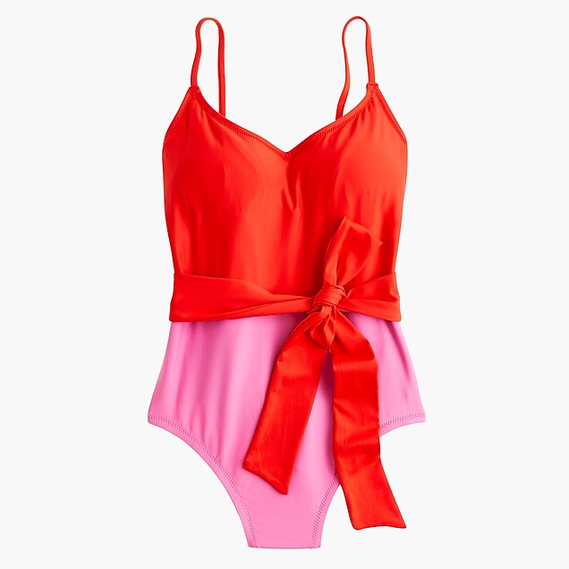 belted colorblock one-piece swimsuit : women swimwear