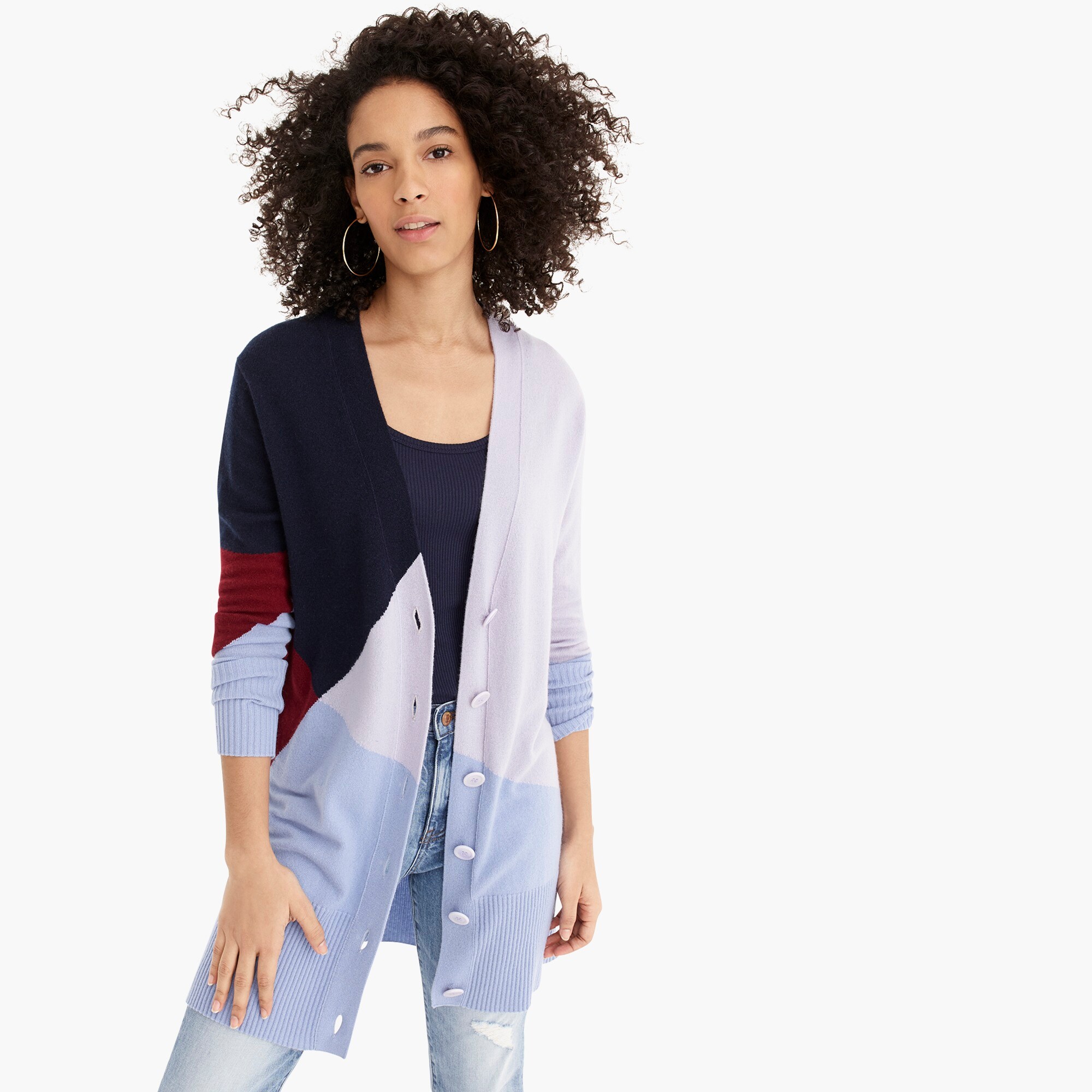 womens Collection cashmere colorblock long cardigan sweater