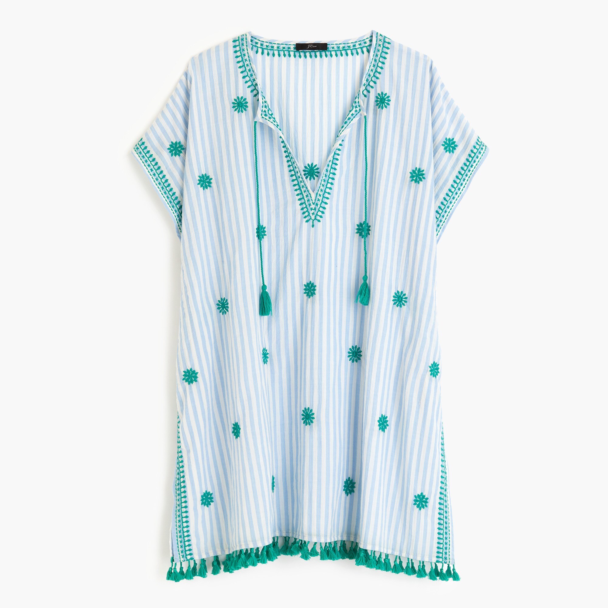 embroidered beach tunic in stripe - women's swimwear