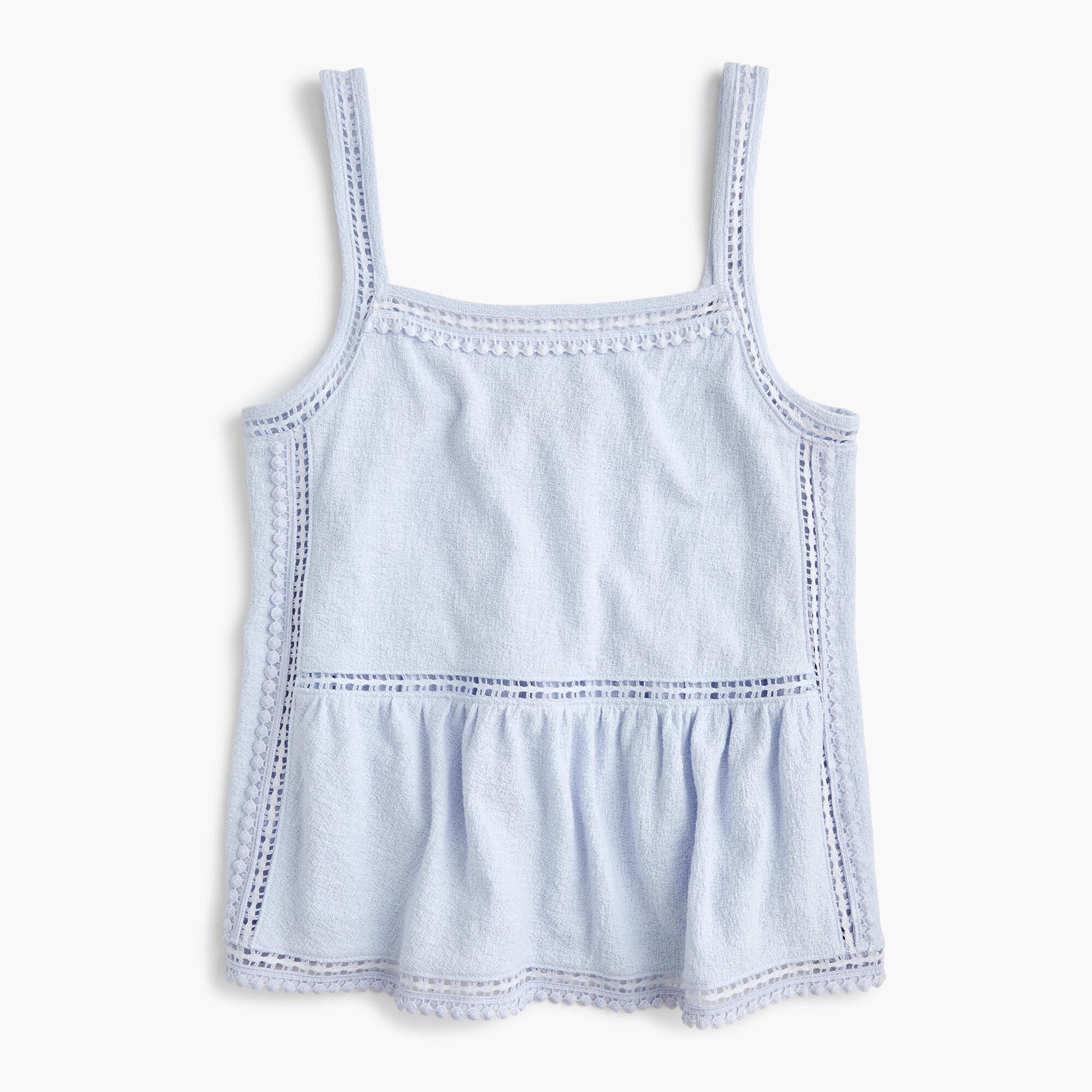 embroidered trim tank top in textured crepe - women's knits, right side, view zoomed