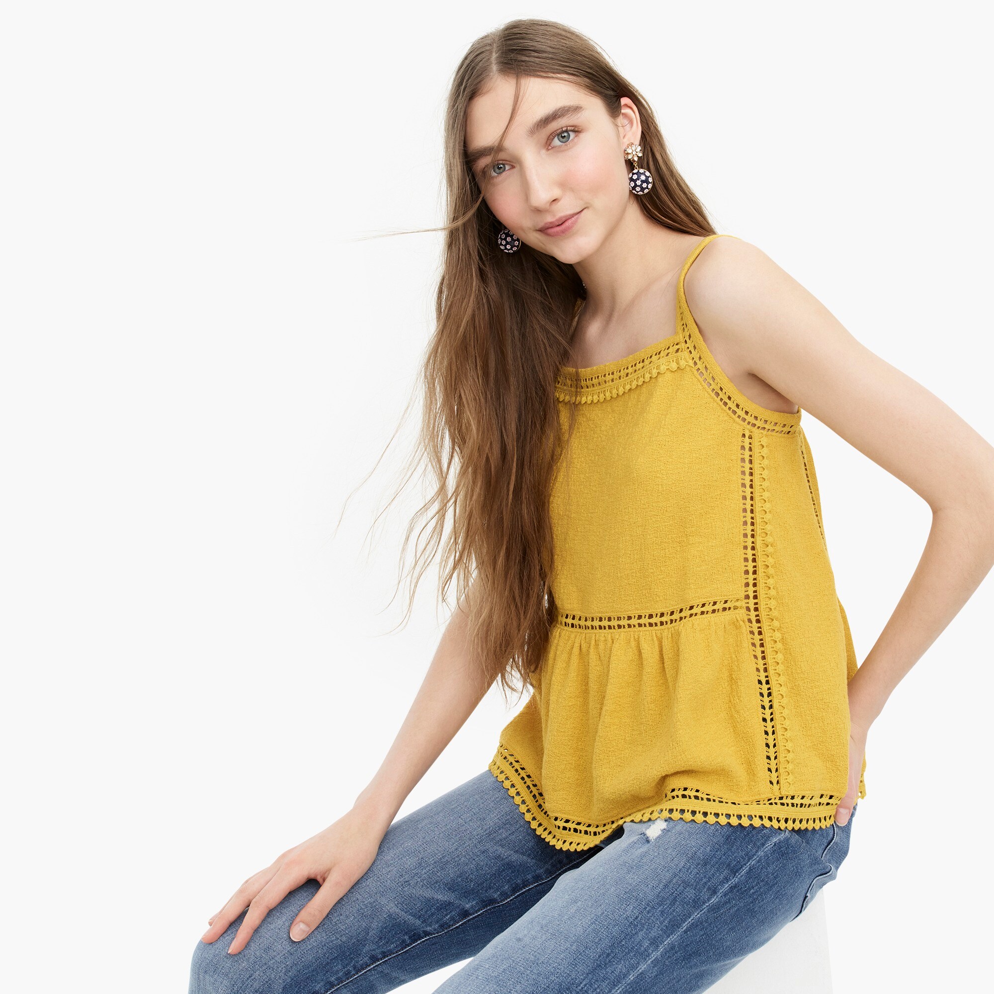 Embroidered Trim Tank, J. Crew