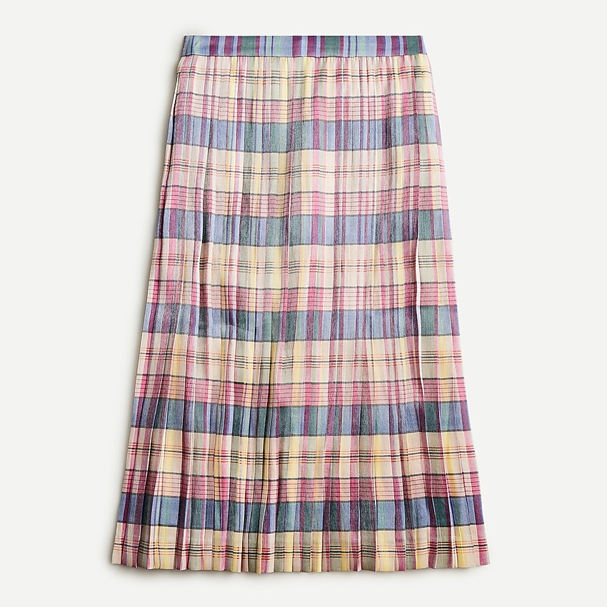 j.crew: pleated midi skirt in shimmering plaid for women, right side, view zoomed