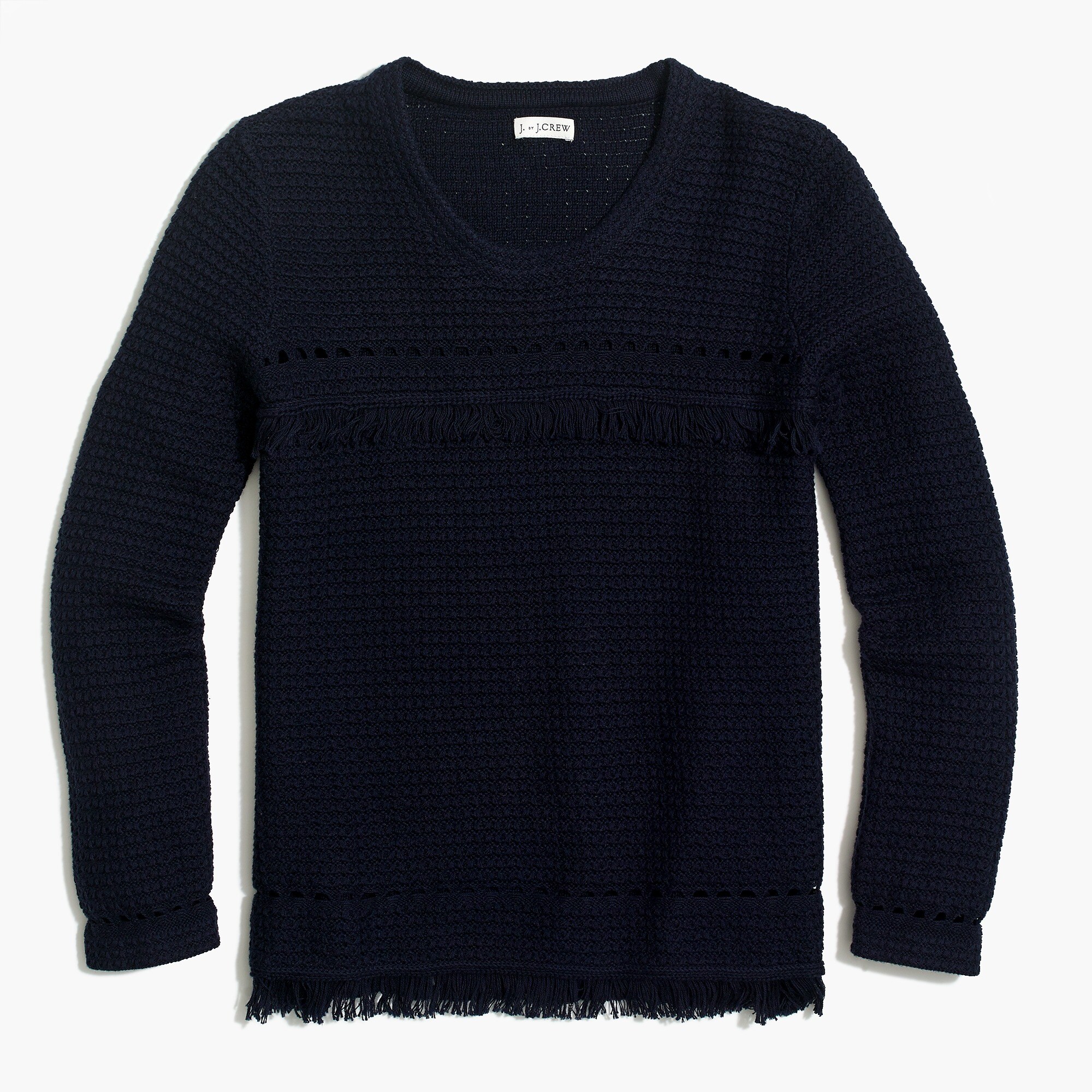Long-sleeve fringe sweater
