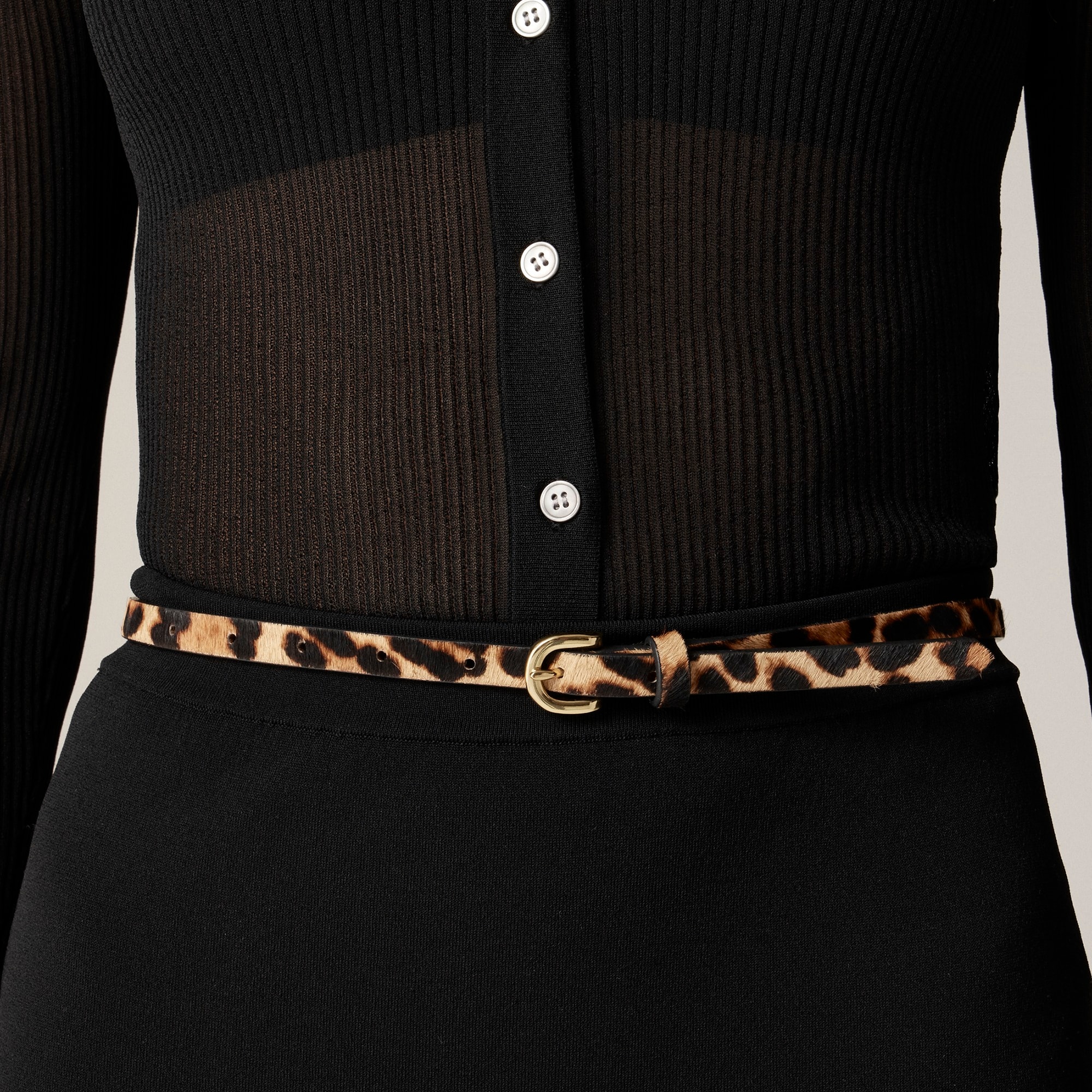 womens Skinny calf hair belt in leopard