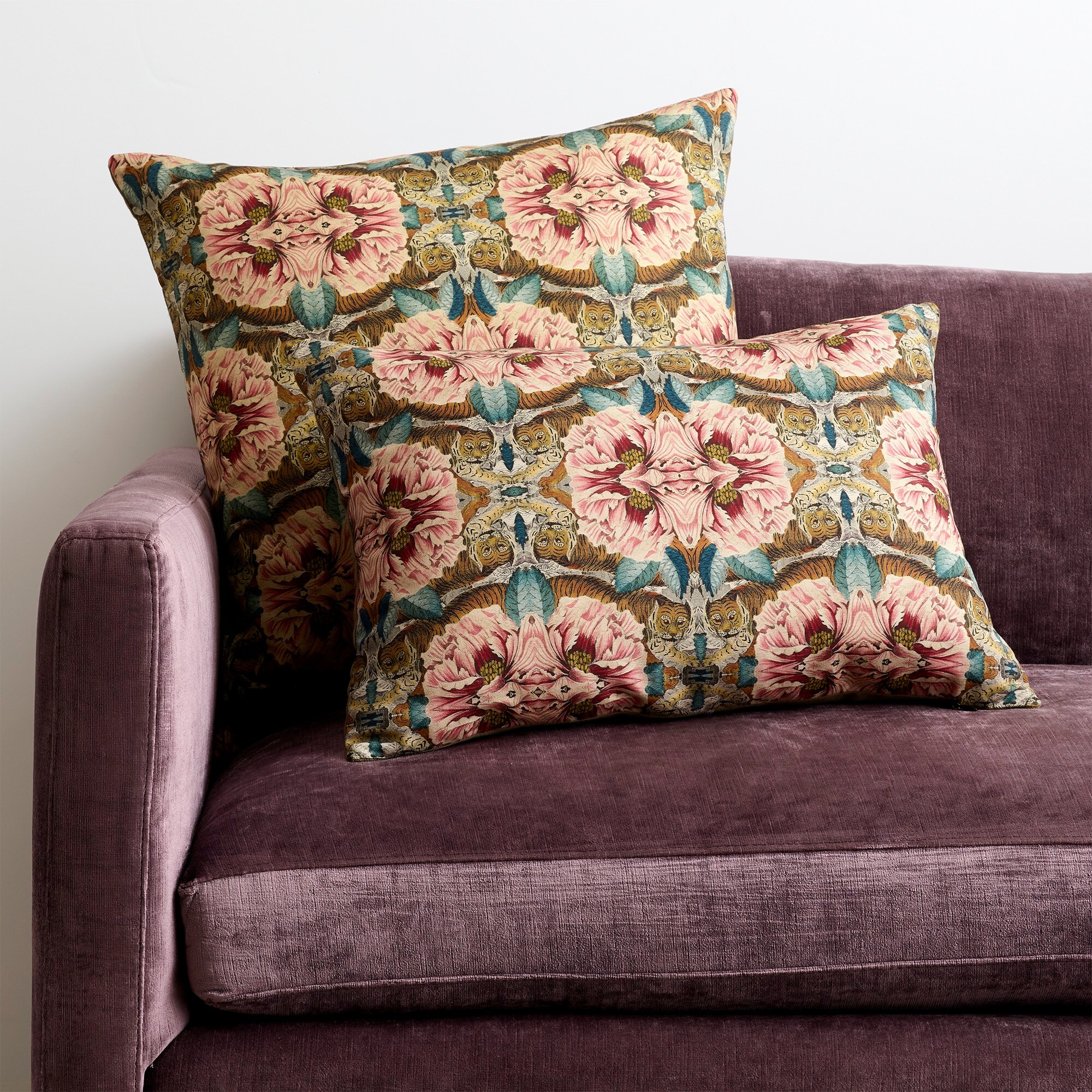 Patch Nyc Pillow In Tiger Print With Blue Flowers Home Pillows