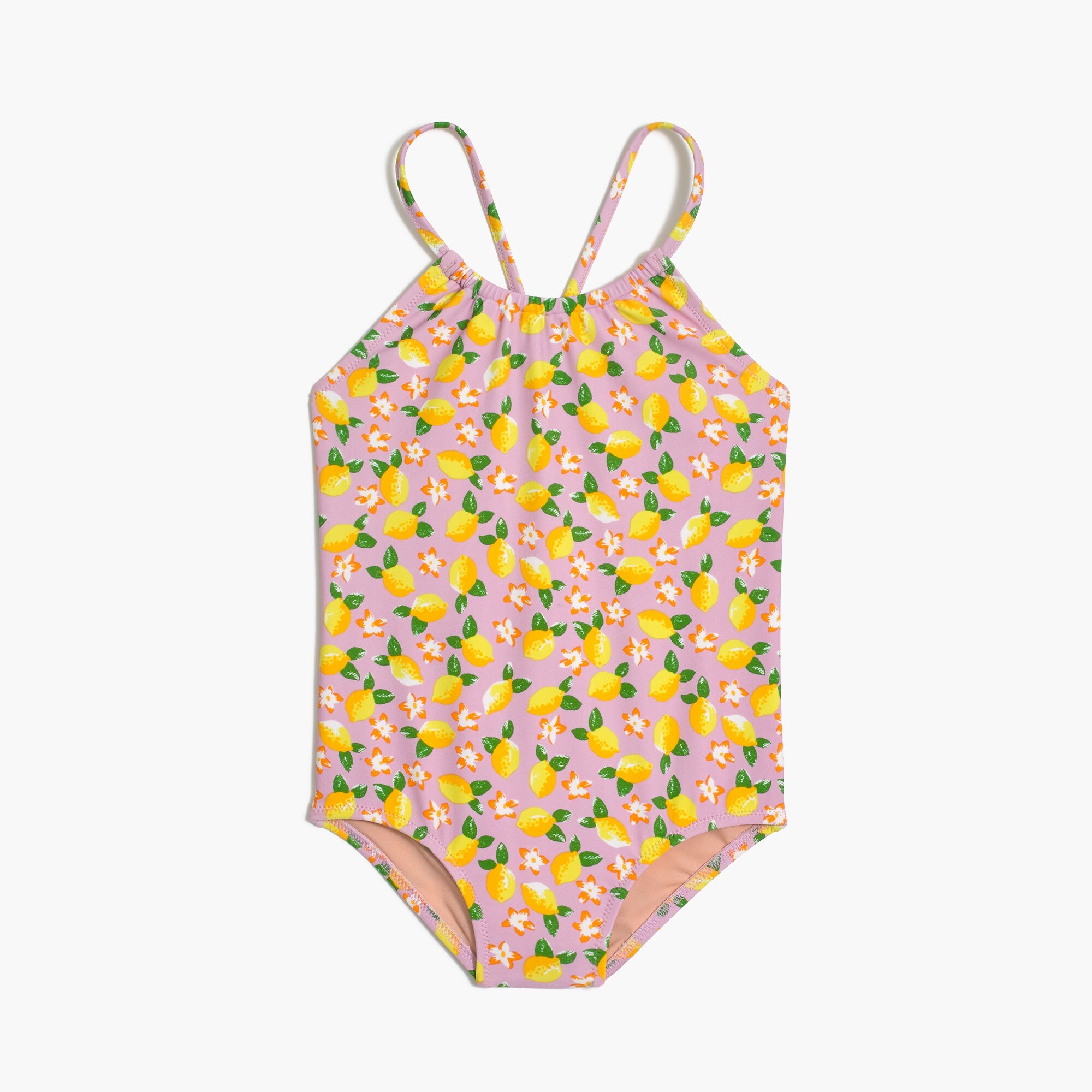 Girls' halter one-piece swimsuit in lemon print