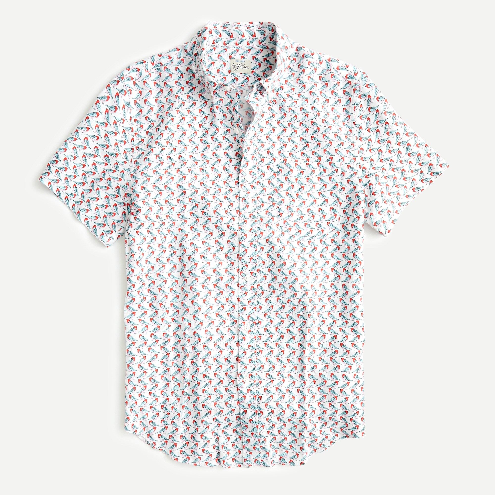 Short-sleeve linen shirt in baby birds print
