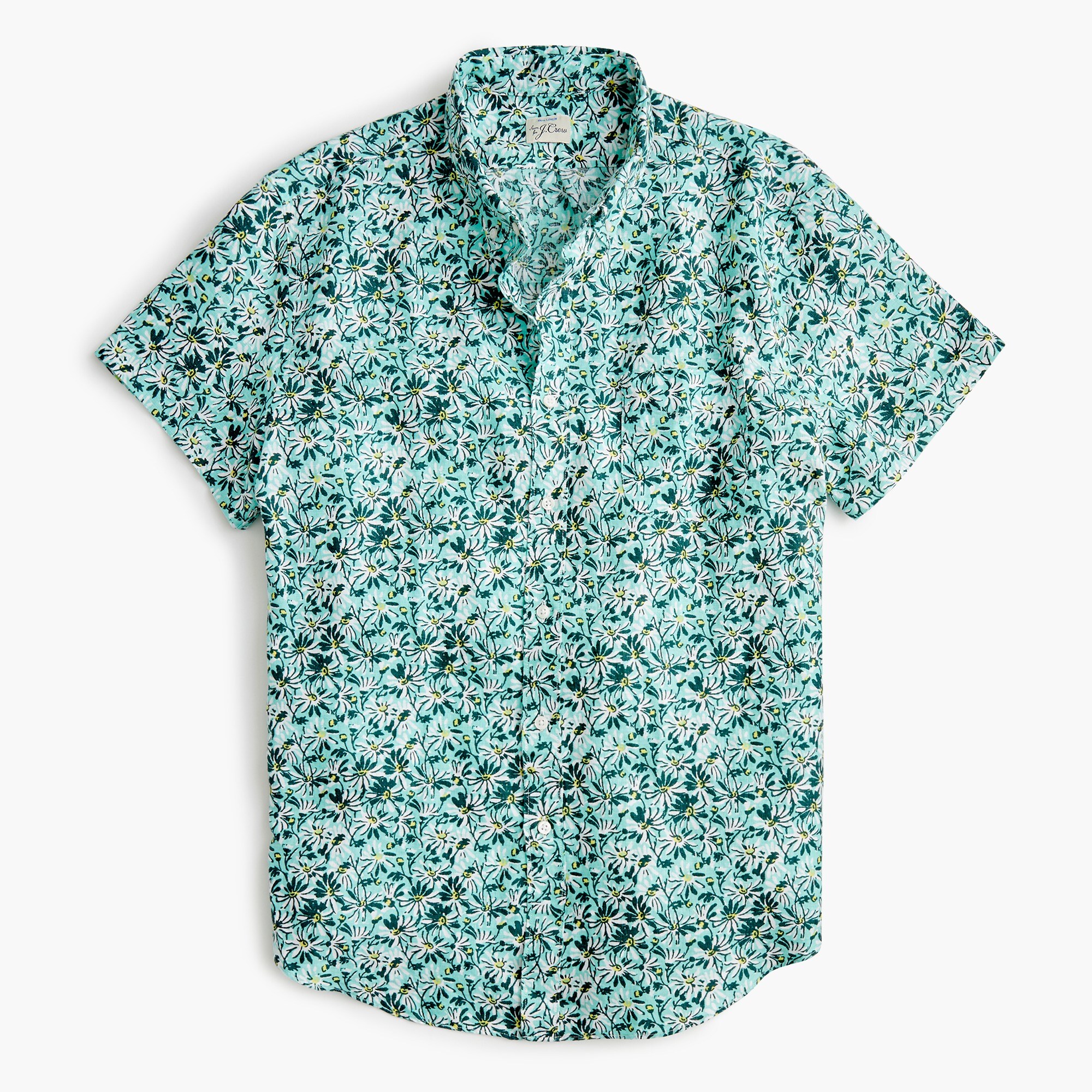 Short-sleeve linen shirt in aqua floral print