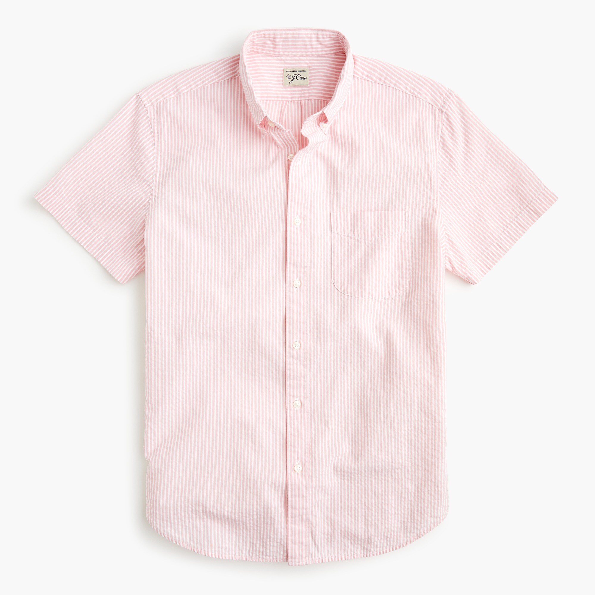 Short-sleeve seersucker shirt in striped organic cotton