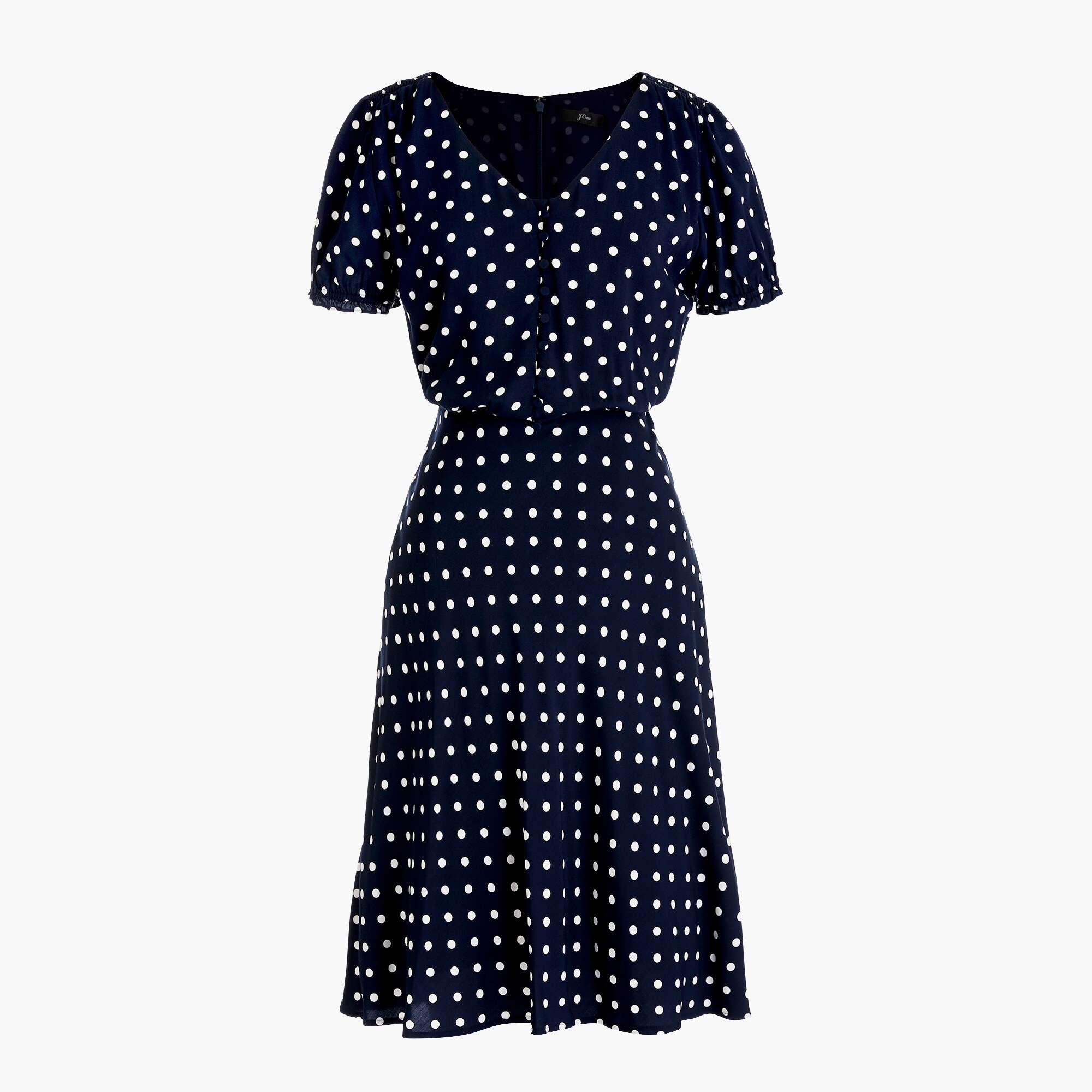 j crew blue polka dot dress J. Crew Collection Cecily Dress Polka Dot Poplin Womens 2 Blue Puffer  Sleeve NWT
