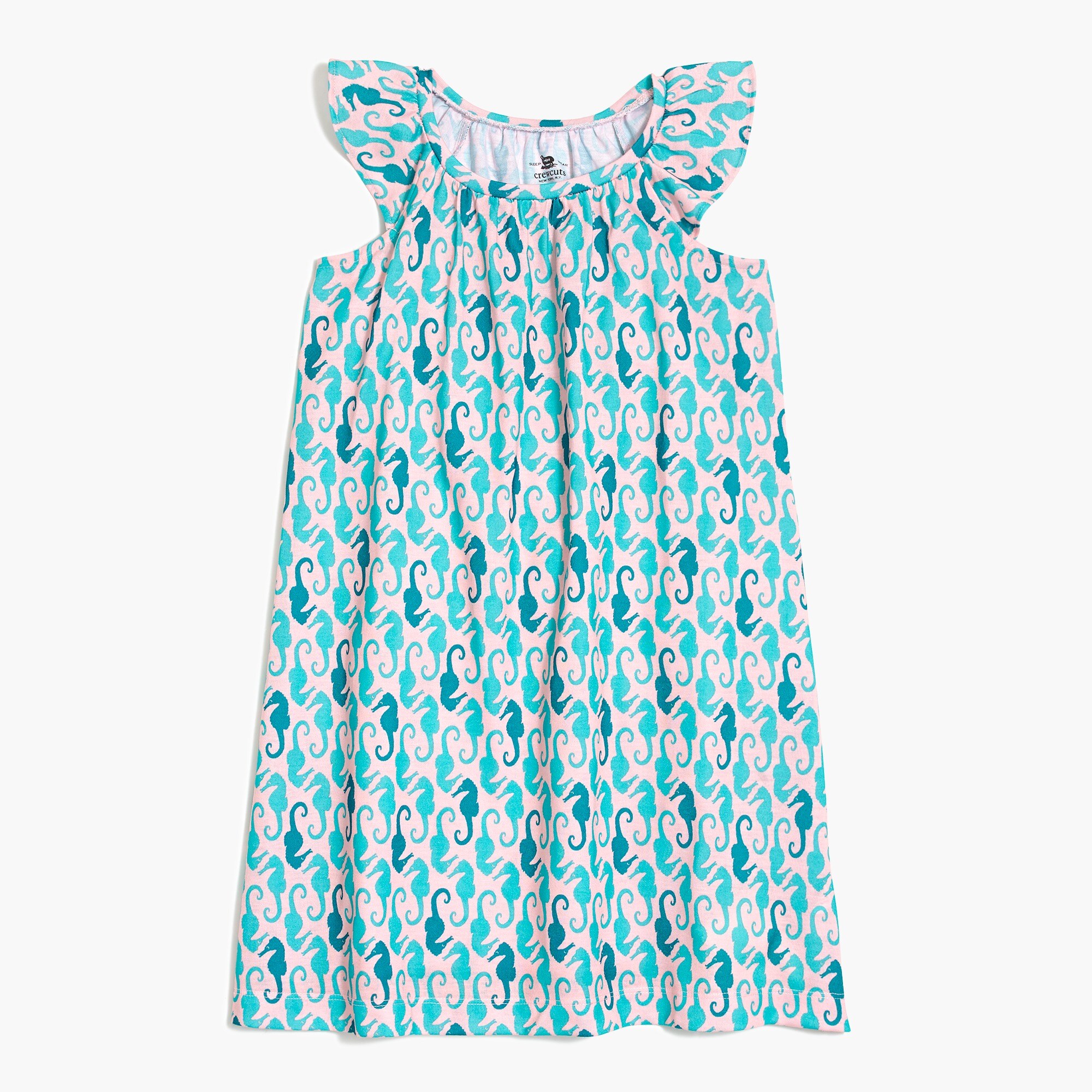 Girls' flutter-sleeve nightgown in seahorse print