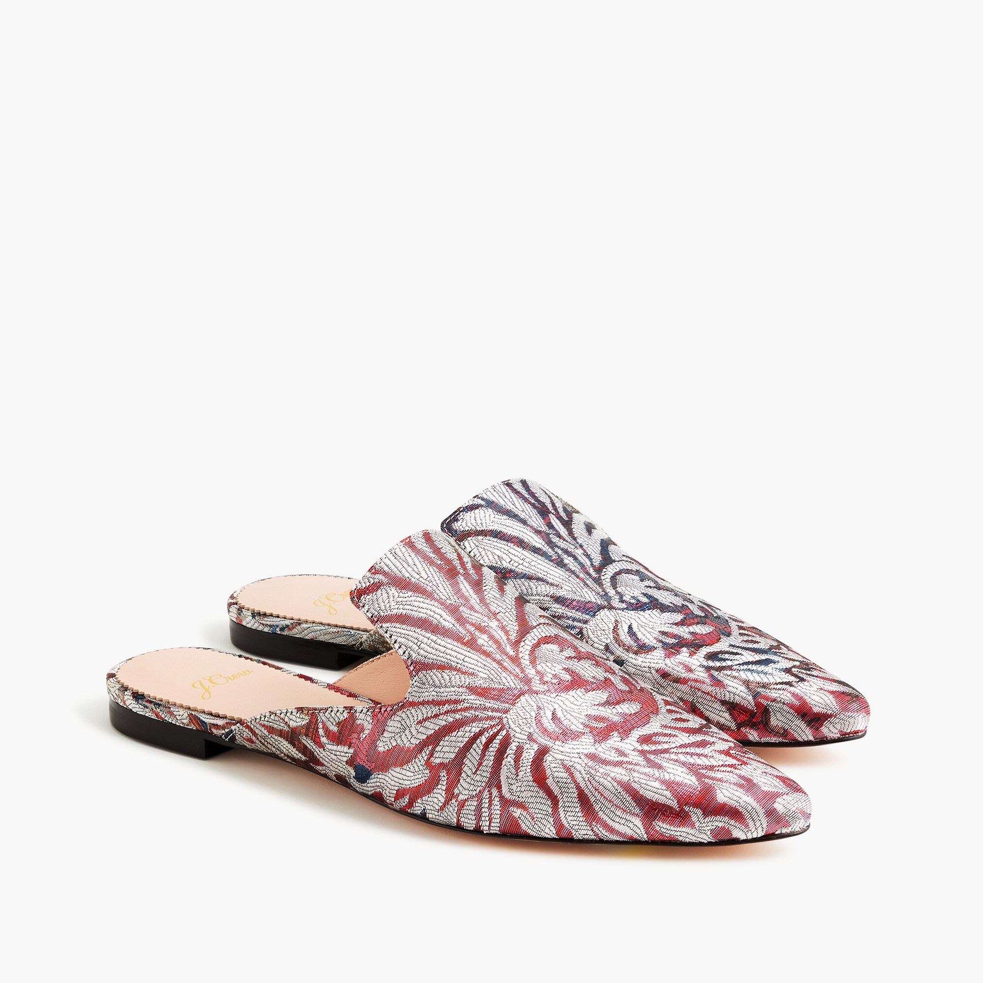 womens Pointed-toe slides in metallic jacquard