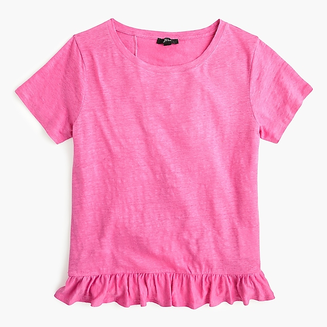j.crew: linen ruffle-back t-shirt, right side, view zoomed