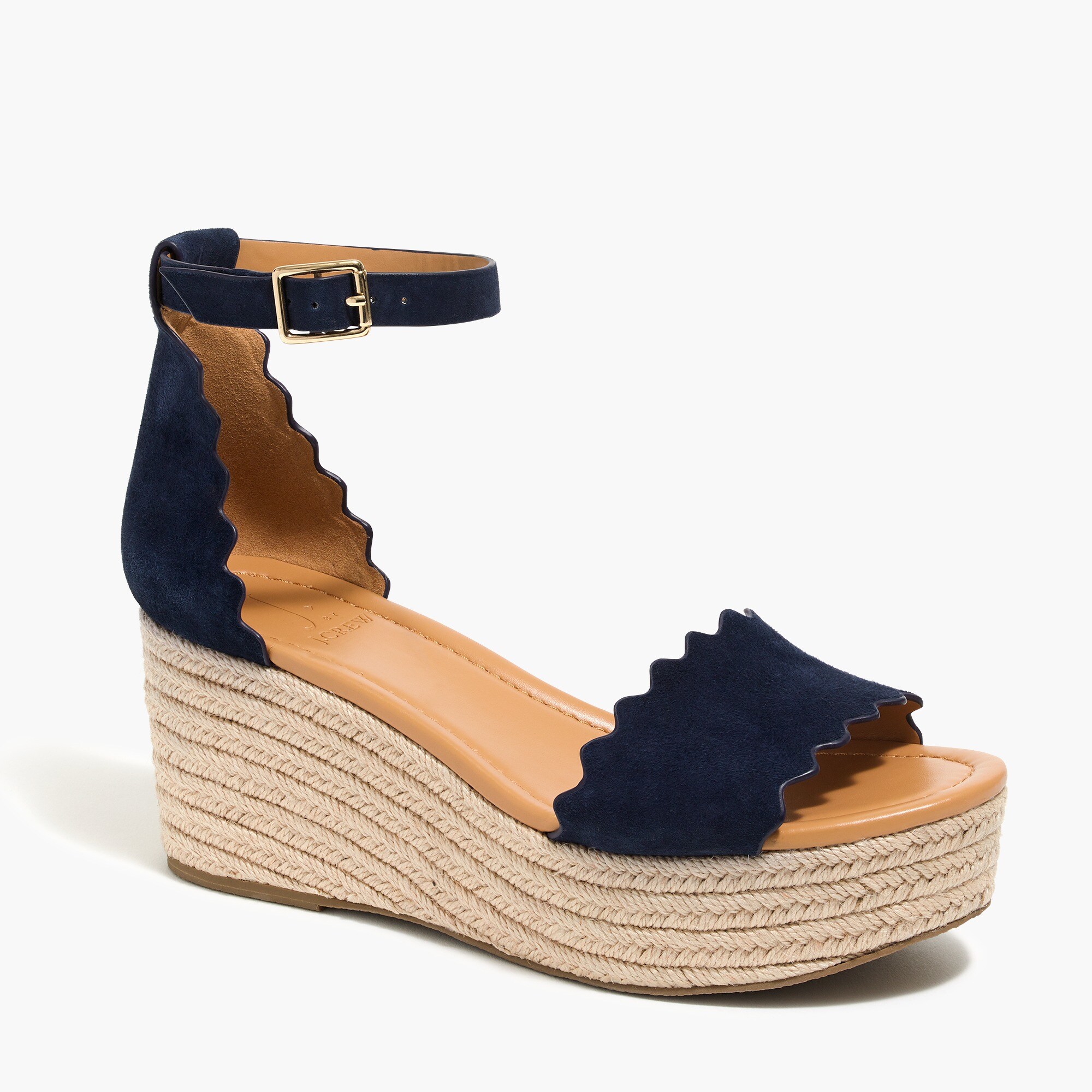 Suede scalloped flatform espadrilles